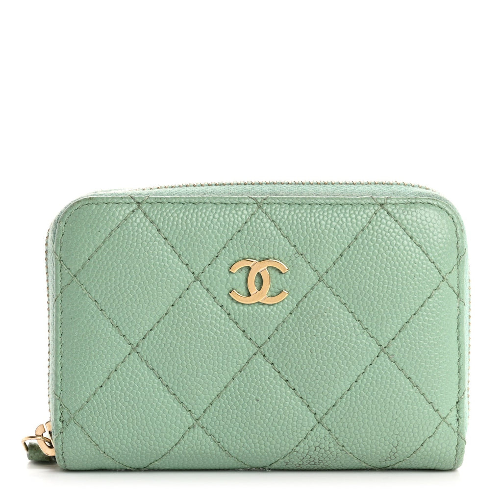 Caviar Quilted Zip Coin Purse Light Green