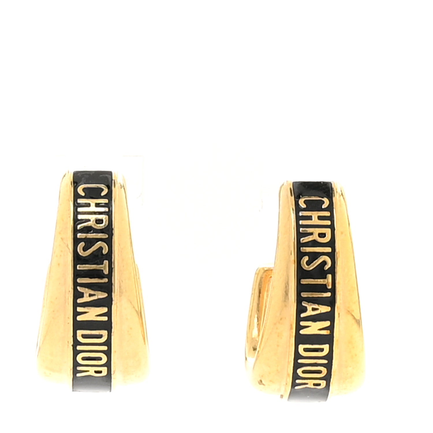 Metal Enamel Dior Code Hoop Earrings Black Gold