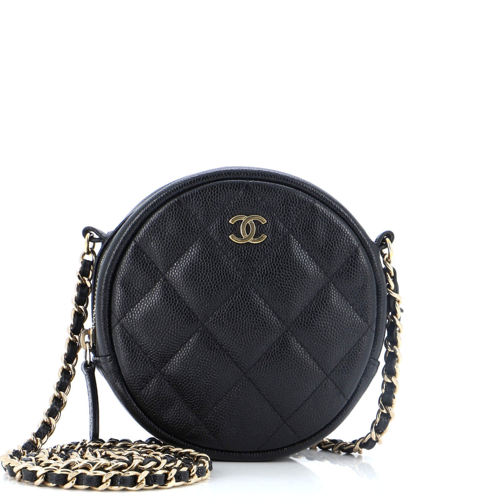Round Clutch with Chain Quilted Caviar Mini