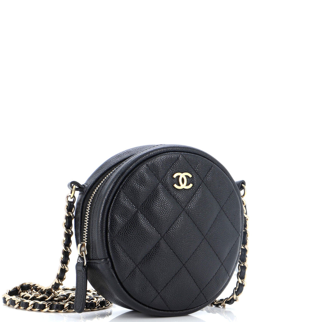 Round Clutch with Chain Quilted Caviar Mini