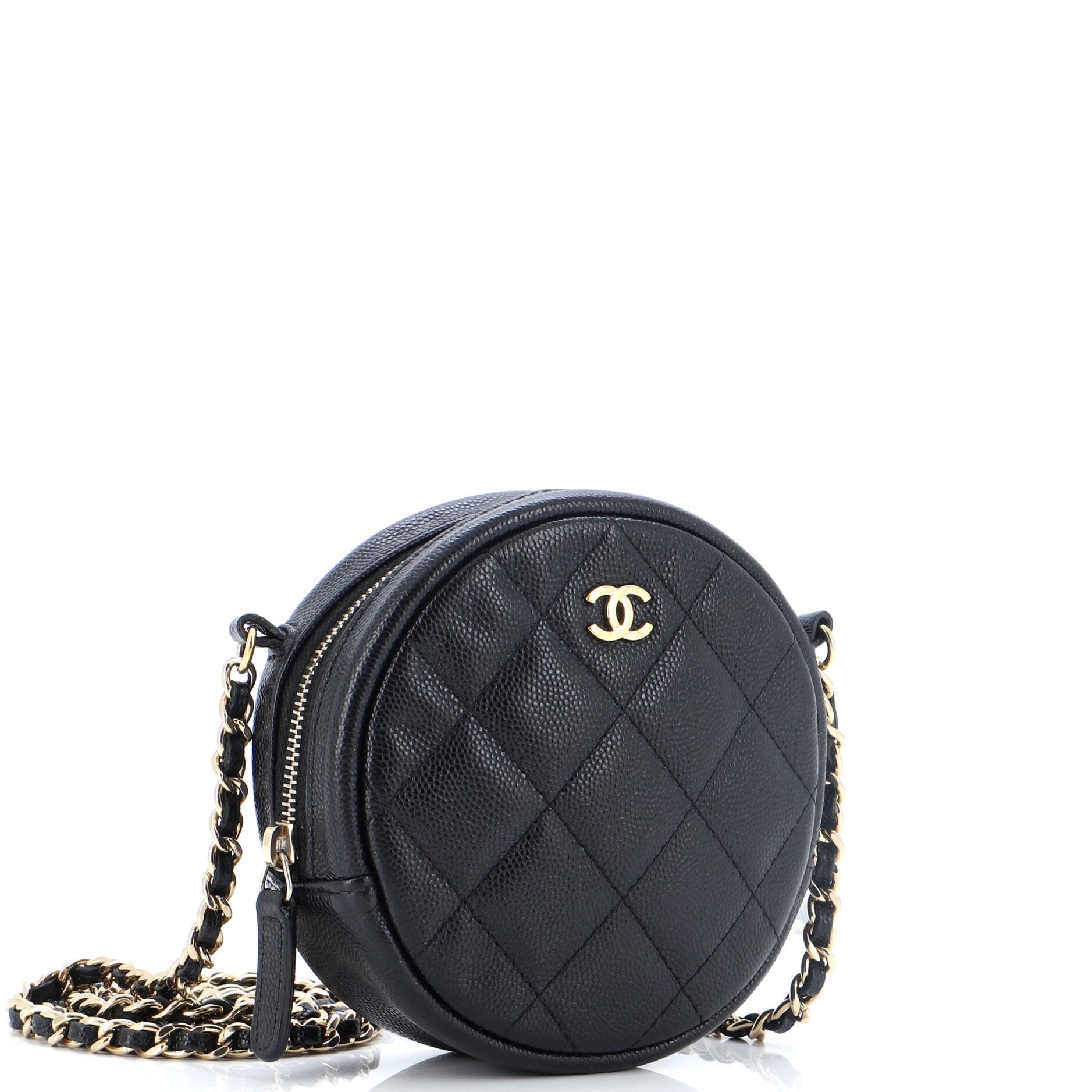 Round Clutch with Chain Quilted Caviar Mini