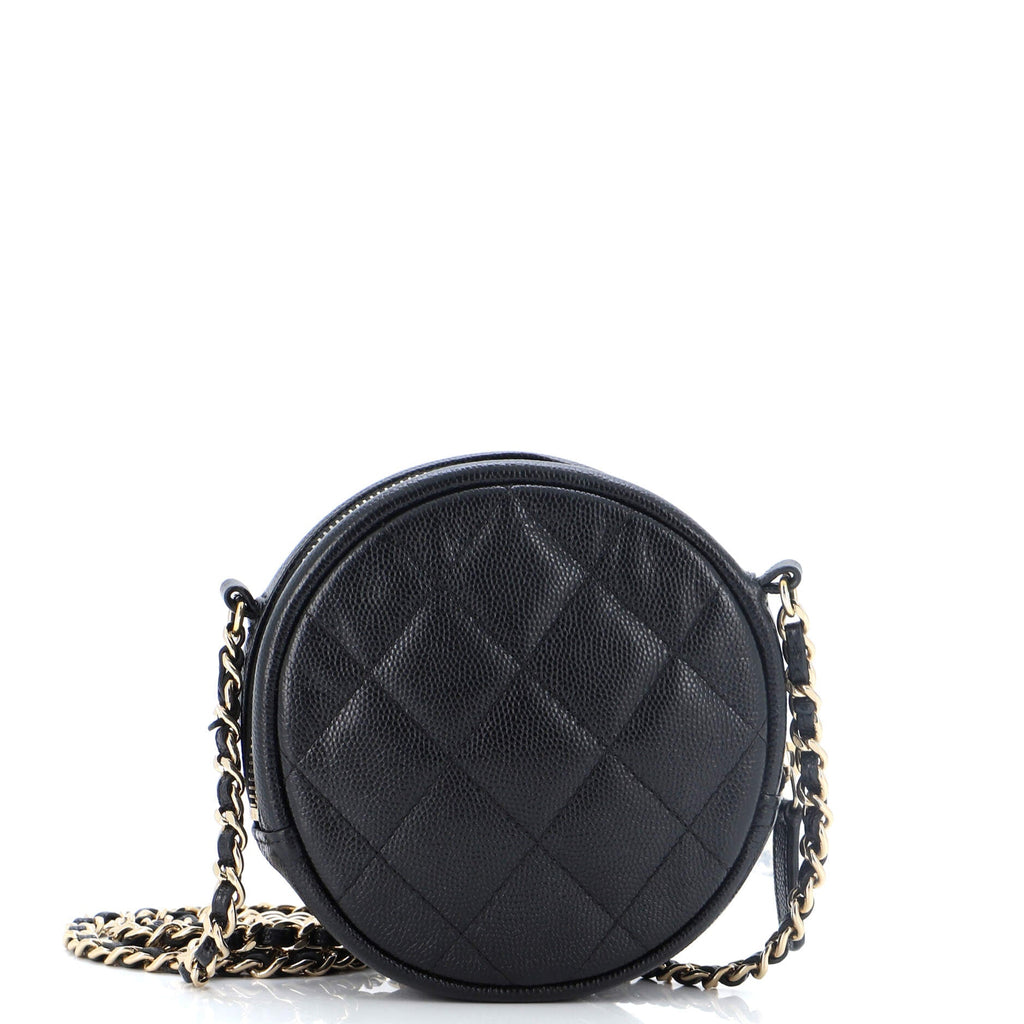 Round Clutch with Chain Quilted Caviar Mini