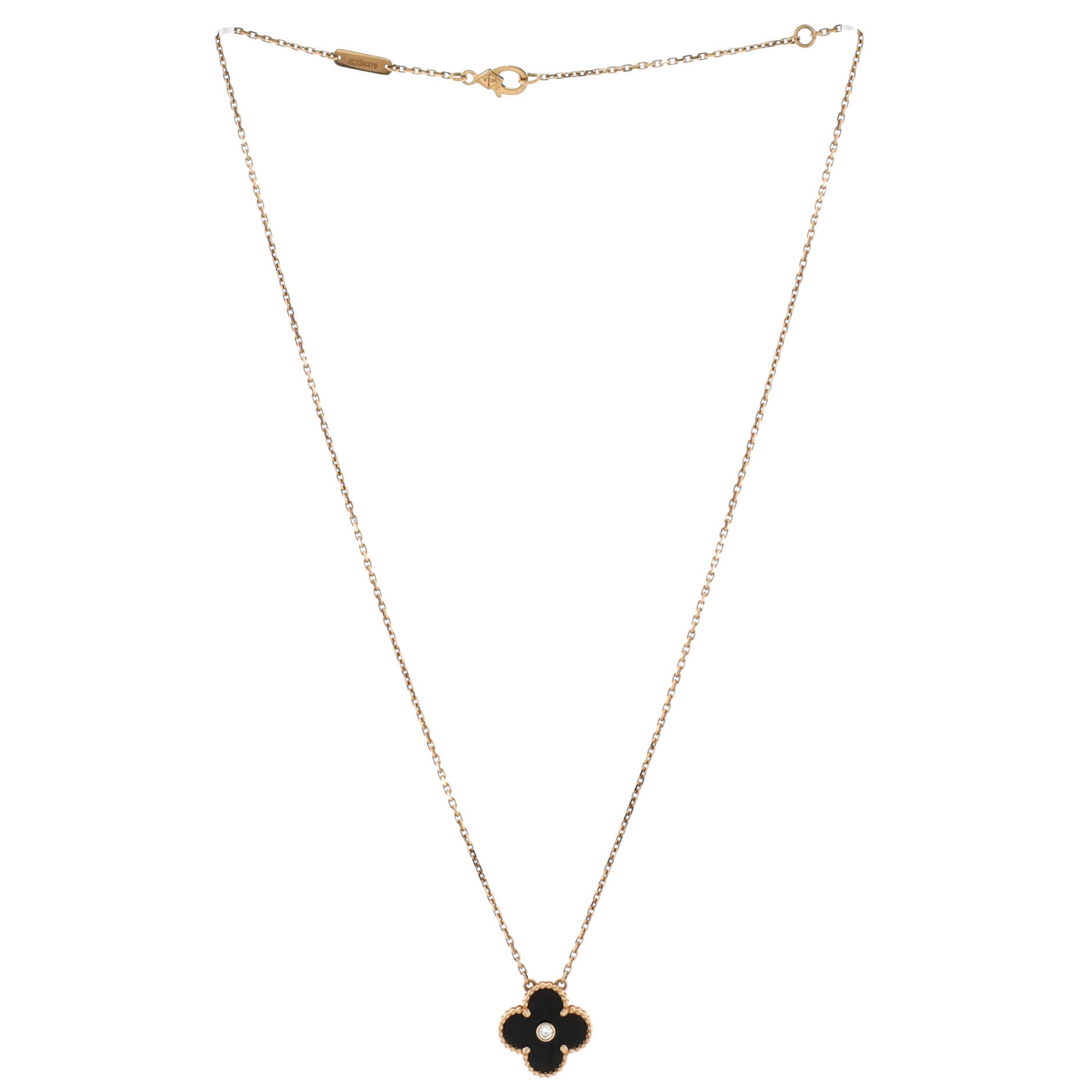 Vintage Alhambra Pendant Necklace 18K Rose Gold and Onyx with Diamond