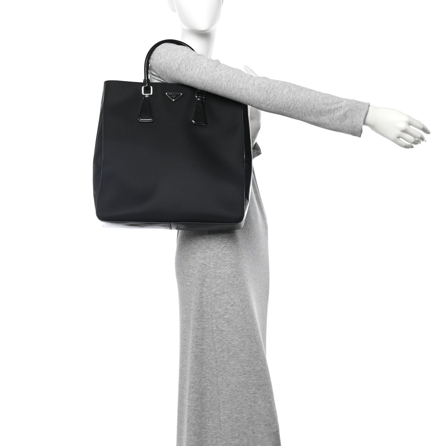 Re-Nylon Spazzolato Double Handle Tote Black