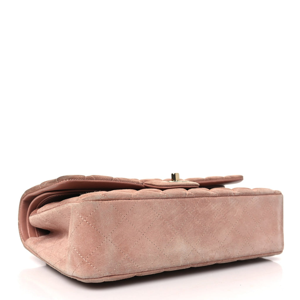 Suede Quilted Medium Double Flap Light Pink