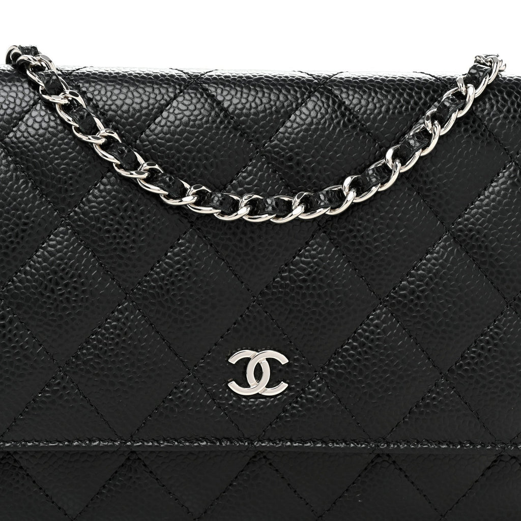 Caviar Quilted Wallet on Chain WOC Black