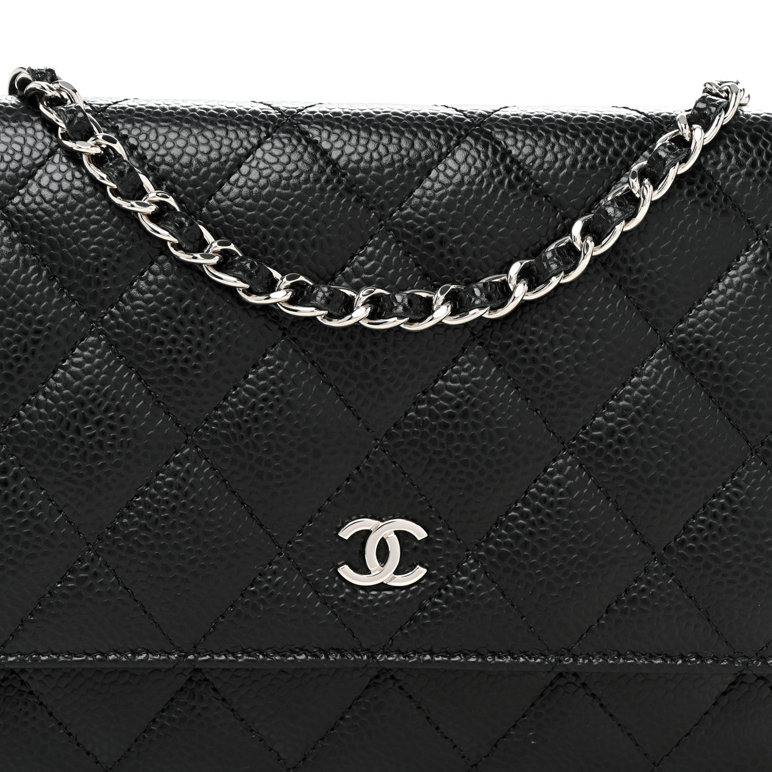 Caviar Quilted Wallet on Chain WOC Black