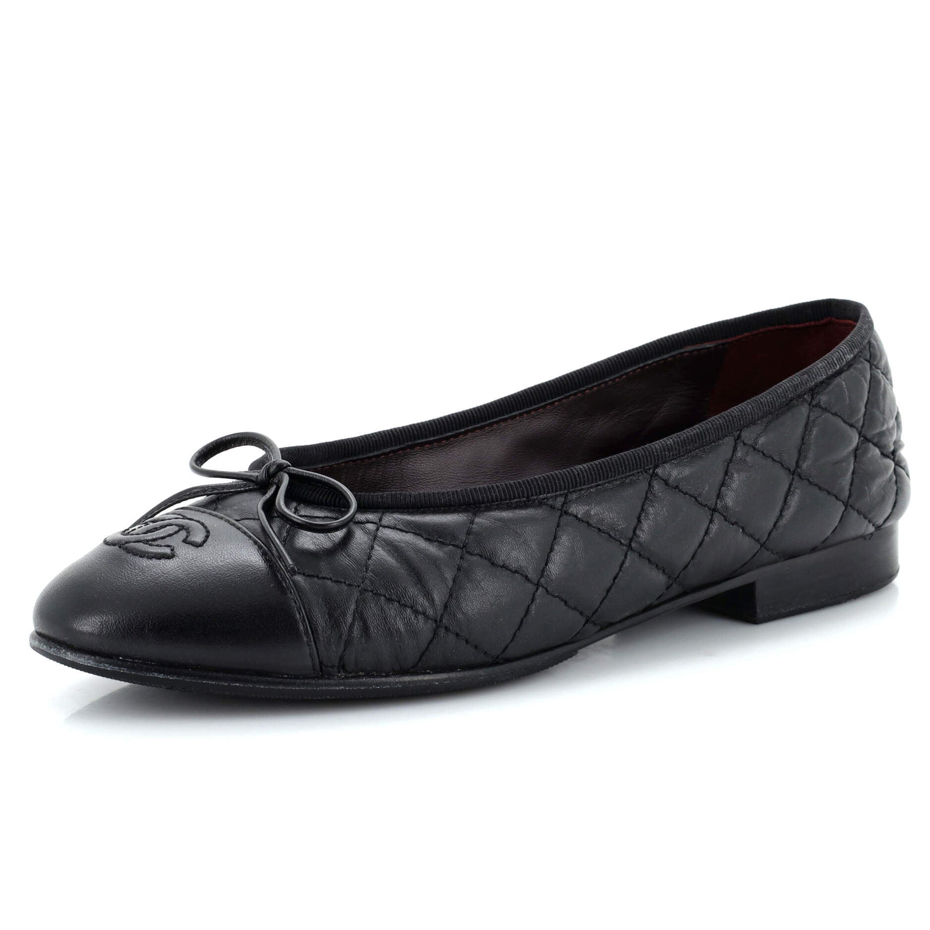 Women's CC Cap Toe Bow Ballerina Flats Quilted Leather