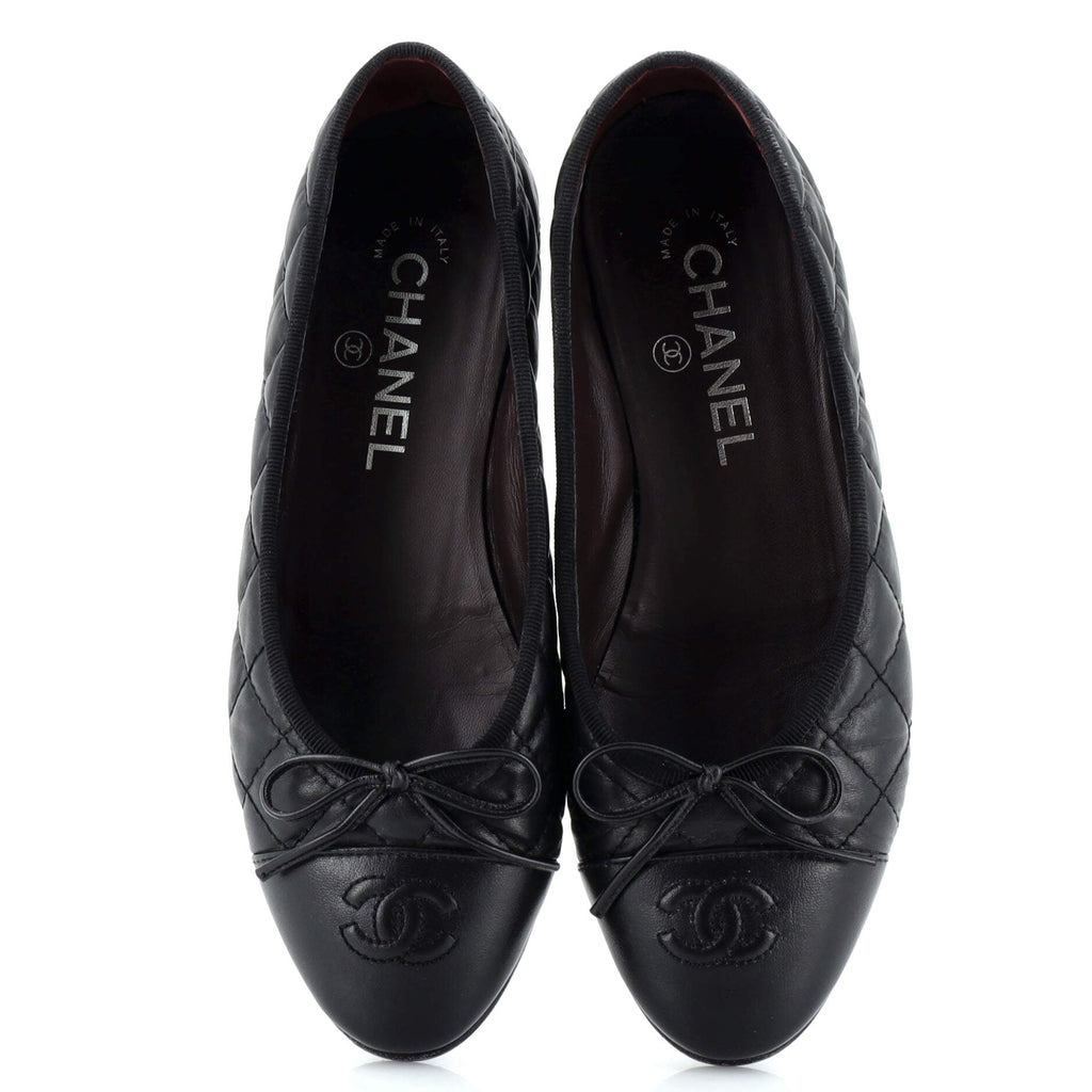 Women's CC Cap Toe Bow Ballerina Flats Quilted Leather