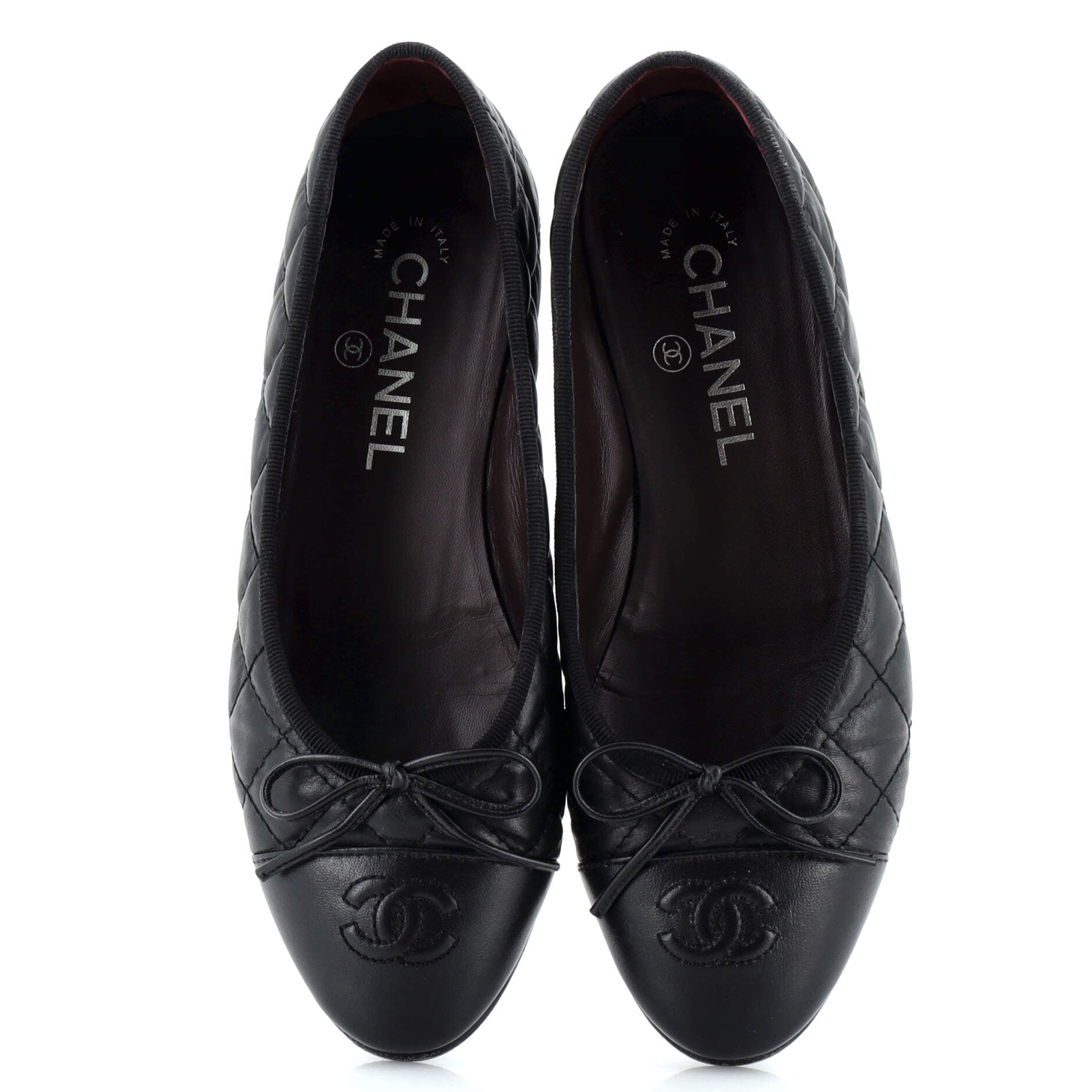 Women's CC Cap Toe Bow Ballerina Flats Quilted Leather