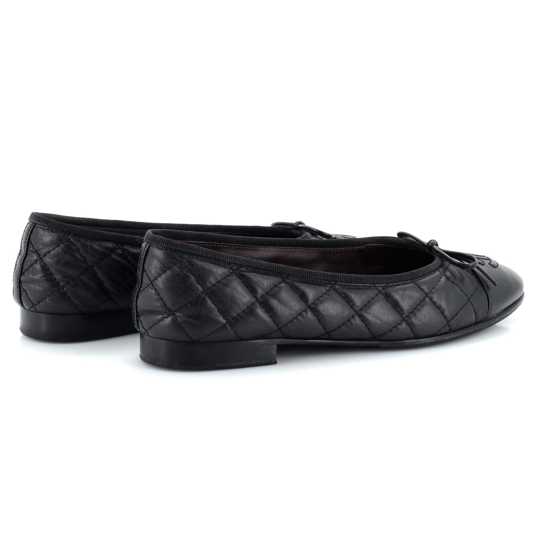 Women's CC Cap Toe Bow Ballerina Flats Quilted Leather