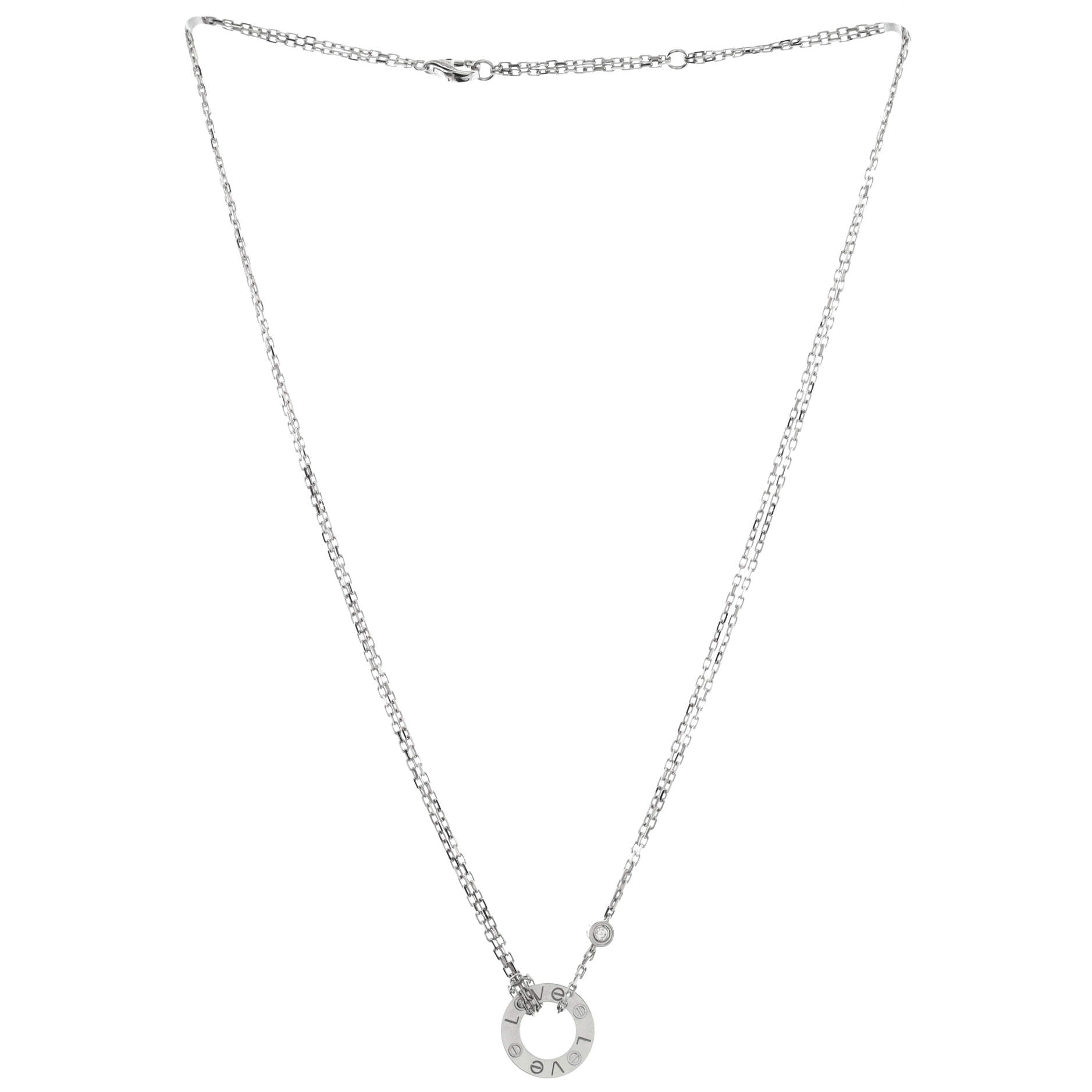 2 Diamonds Love Pendant Necklace 18K White Gold with Diamonds