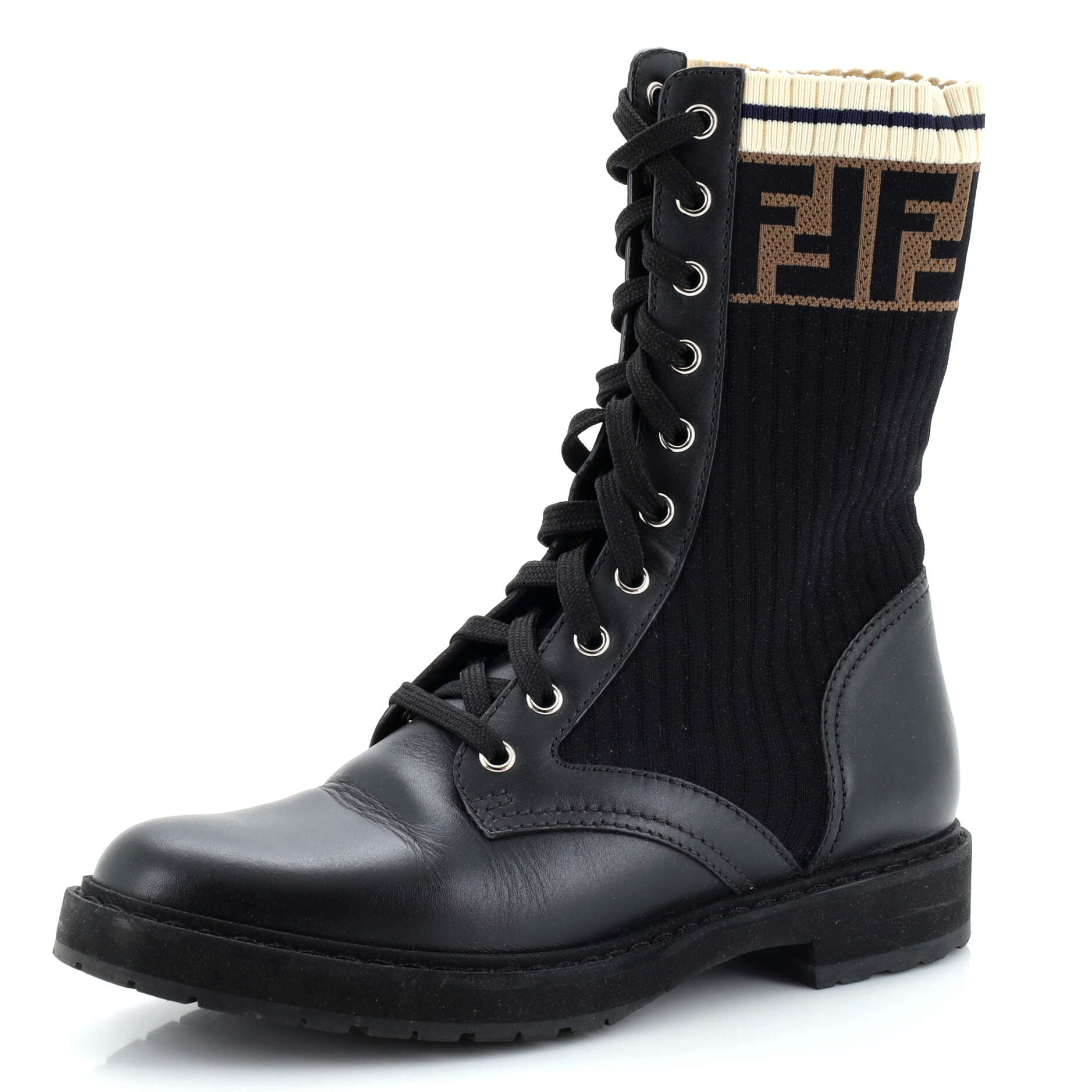 Women's Rockoko Combat Boots Leather with Knit Stretch Fabric and Zucca Trim