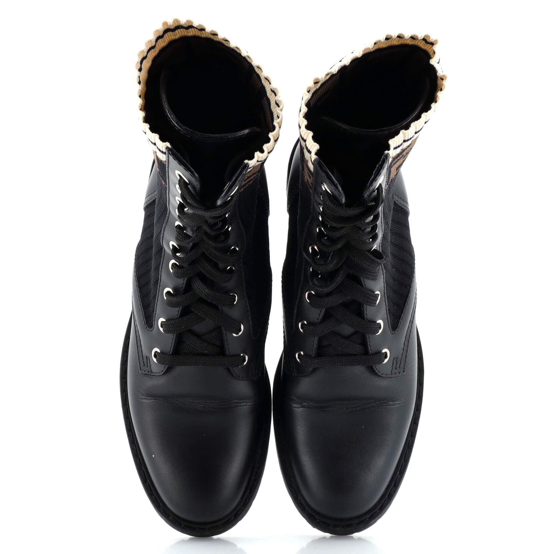Women's Rockoko Combat Boots Leather with Knit Stretch Fabric and Zucca Trim