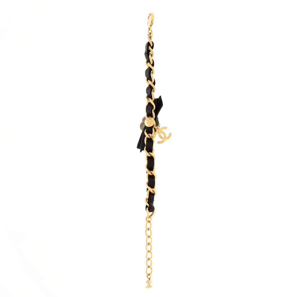 CC Camellia Chain Bracelet Metal and Leather with Crystals
