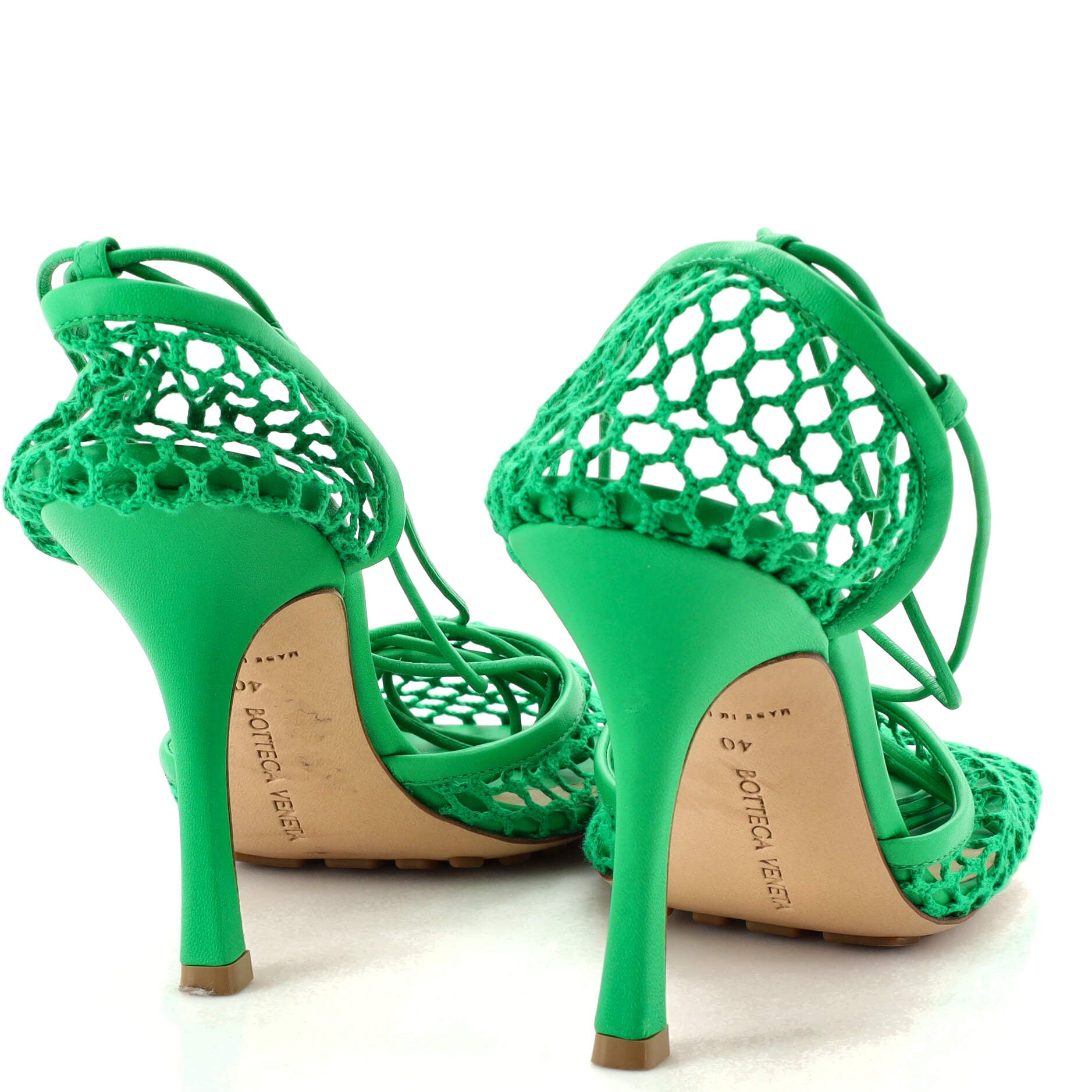 Women's Stretch Ankle Tie Heeled Sandals Mesh with Leather