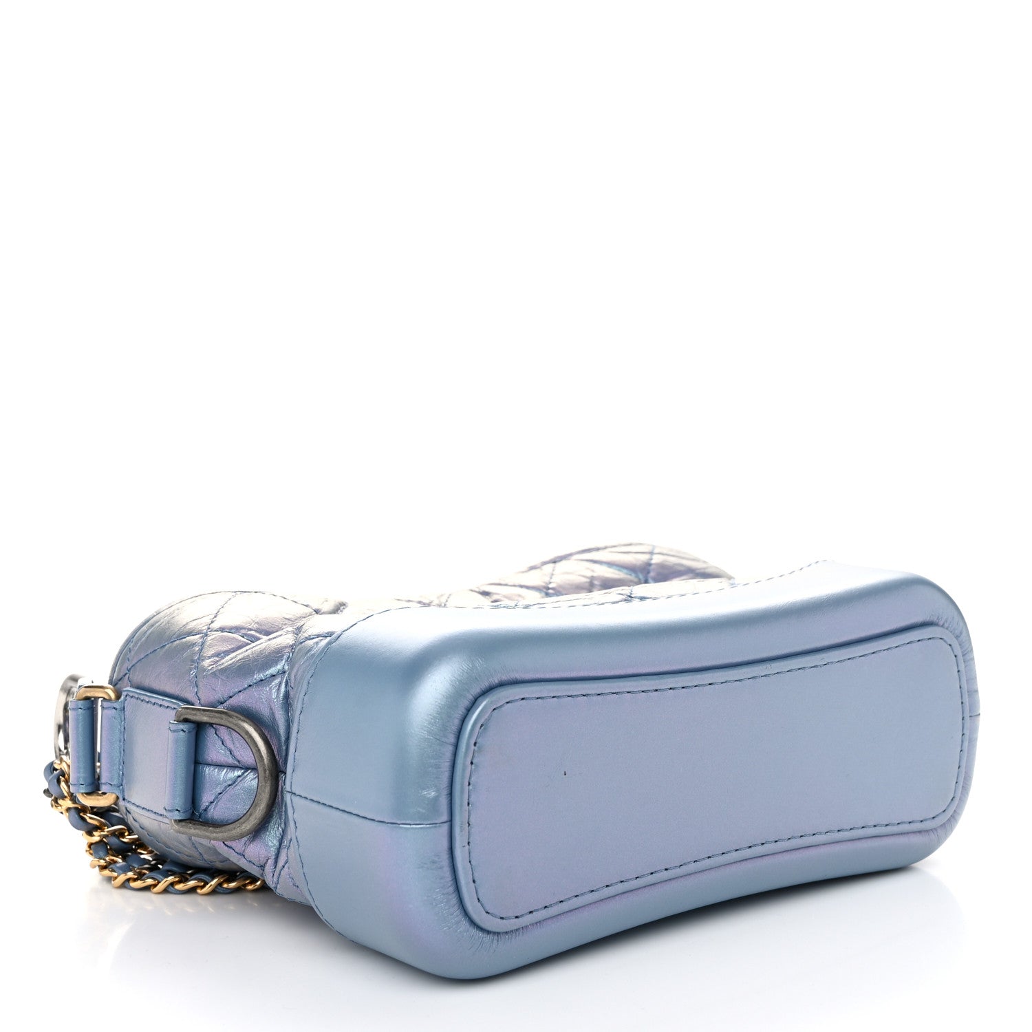 Iridescent Aged Calfskin Quilted Small Gabrielle Hobo Blue