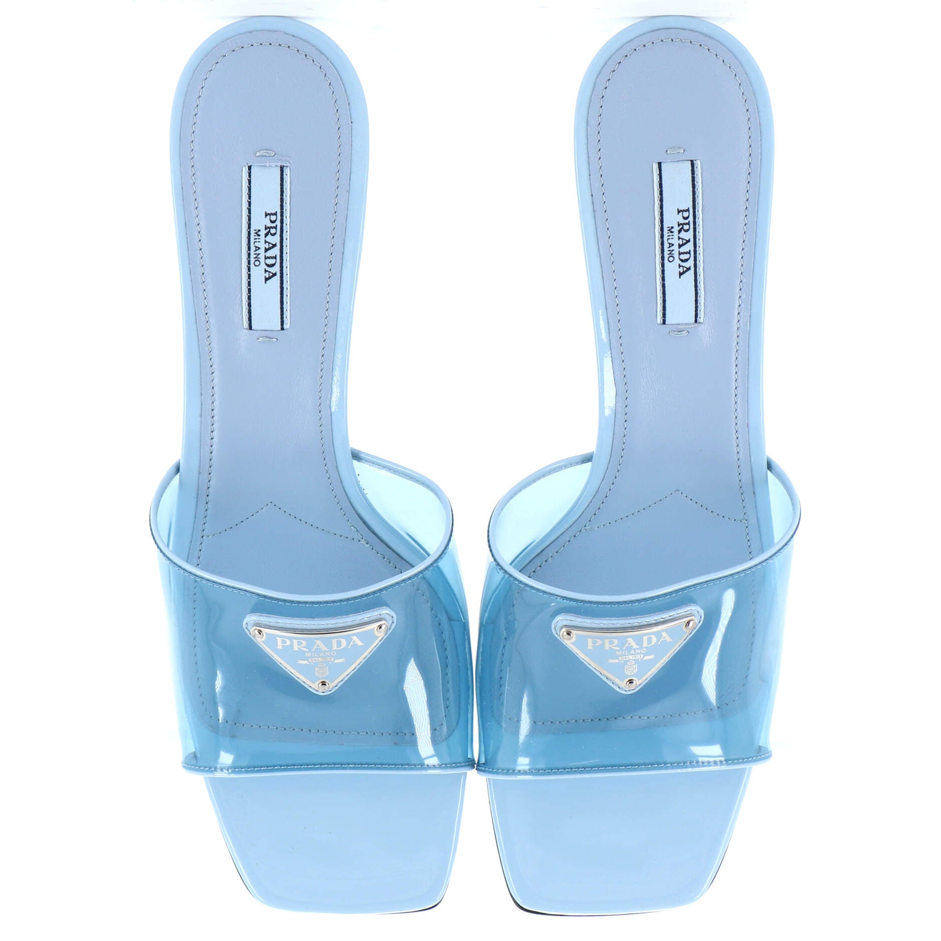 Women's Triangle Logo Kitten Heeled Sandals PVC with Patent