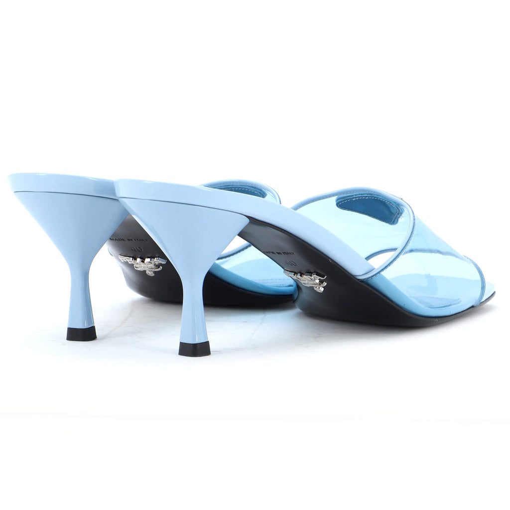 Women's Triangle Logo Kitten Heeled Sandals PVC with Patent