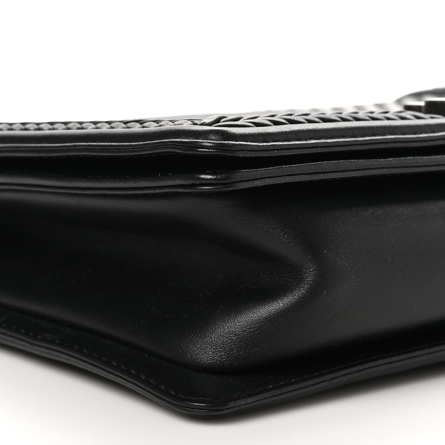 Calfskin Chevron Quilted New Medium Braided Boy Flap Black