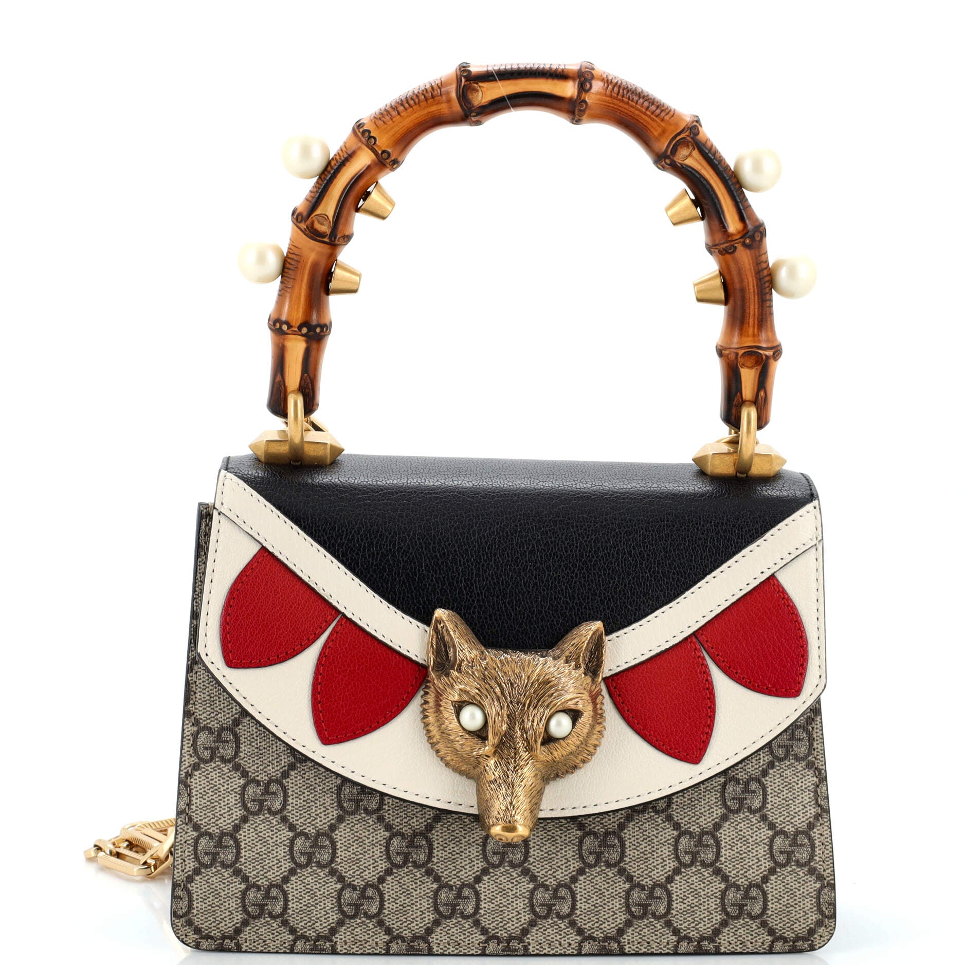 Broche Bamboo Top Handle Bag GG Coated Canvas and Leather Mini