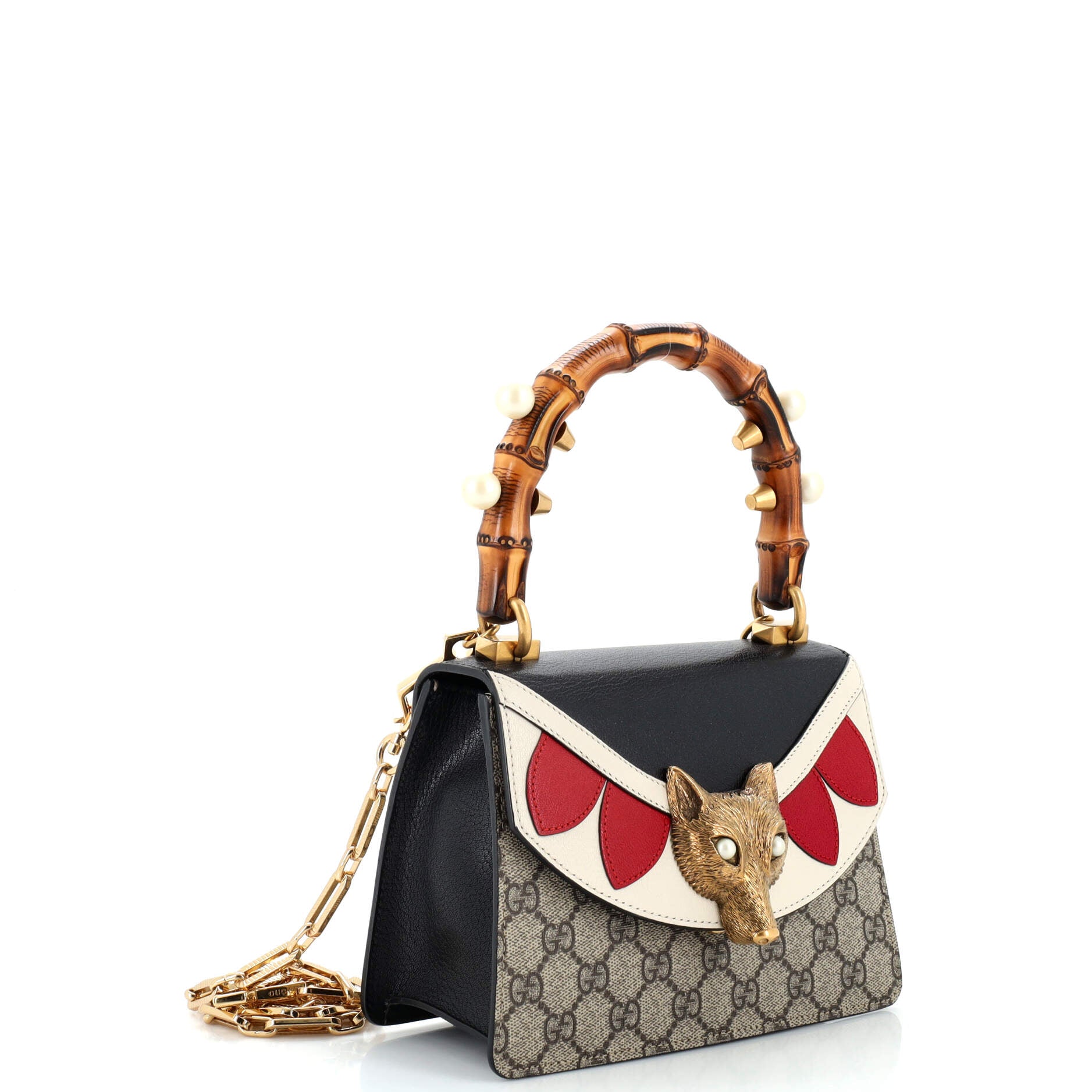 Broche Bamboo Top Handle Bag GG Coated Canvas and Leather Mini