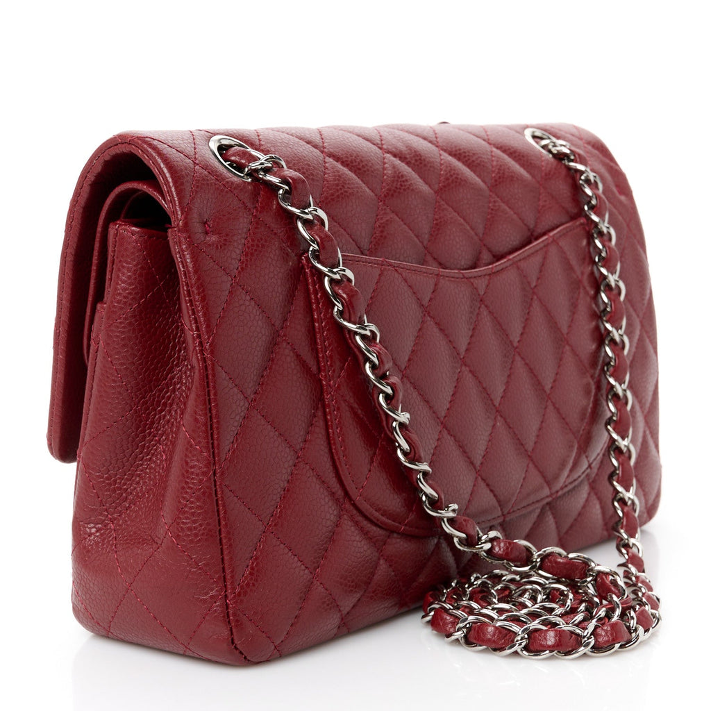 Caviar Quilted Medium Double Flap Red