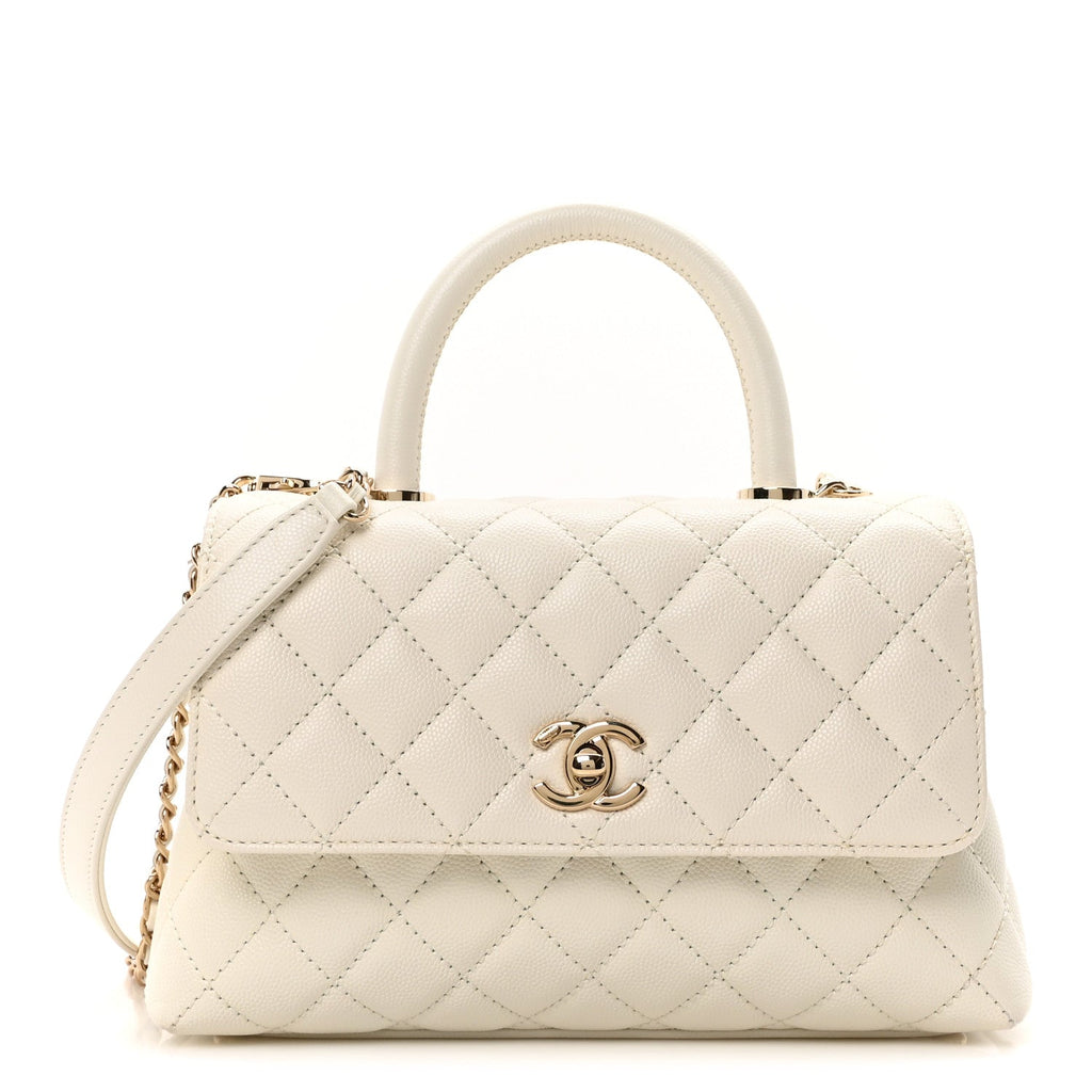 Caviar Quilted Mini Coco Handle Flap White