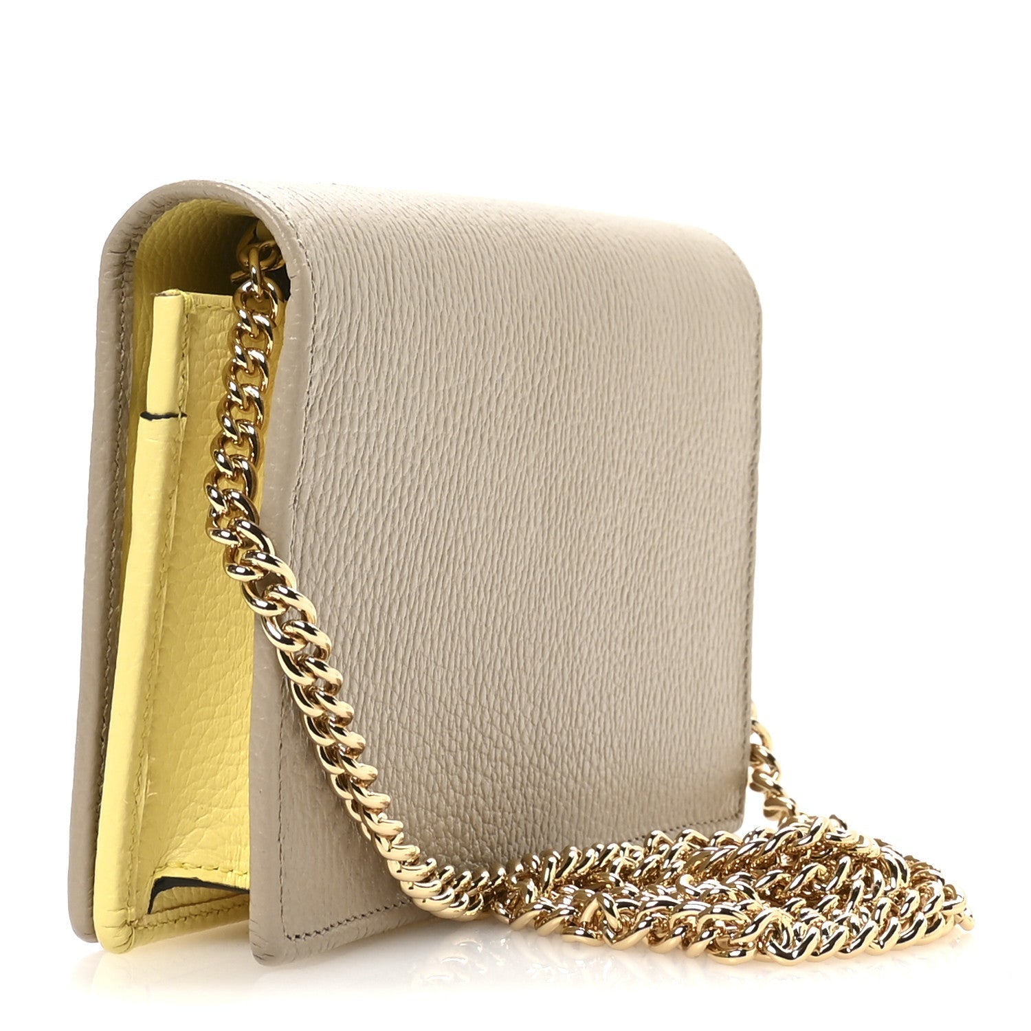 Dollar Calfskin Mini GG Marmont Chain Wallet Taupe Light Yellow