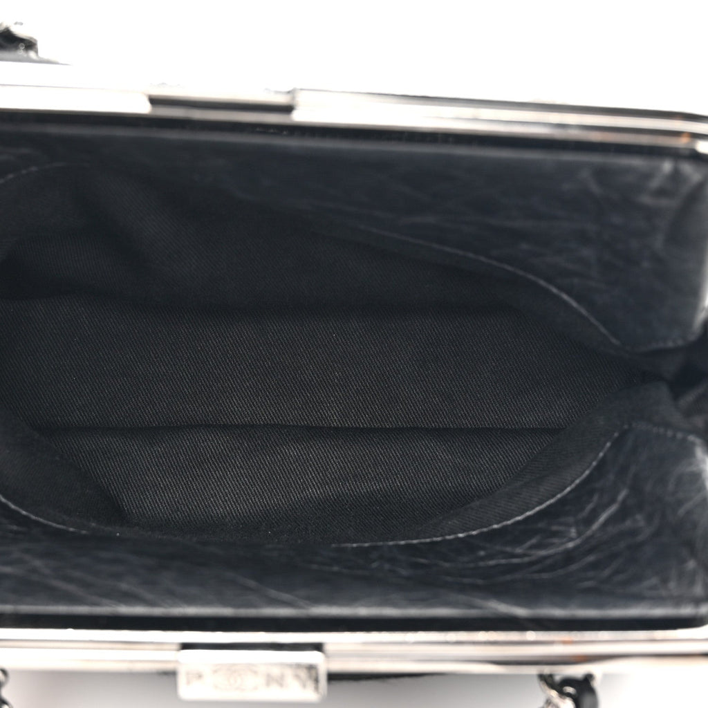Pony Hair Lambskin Quilted Kiss Lock Frame Bag Black