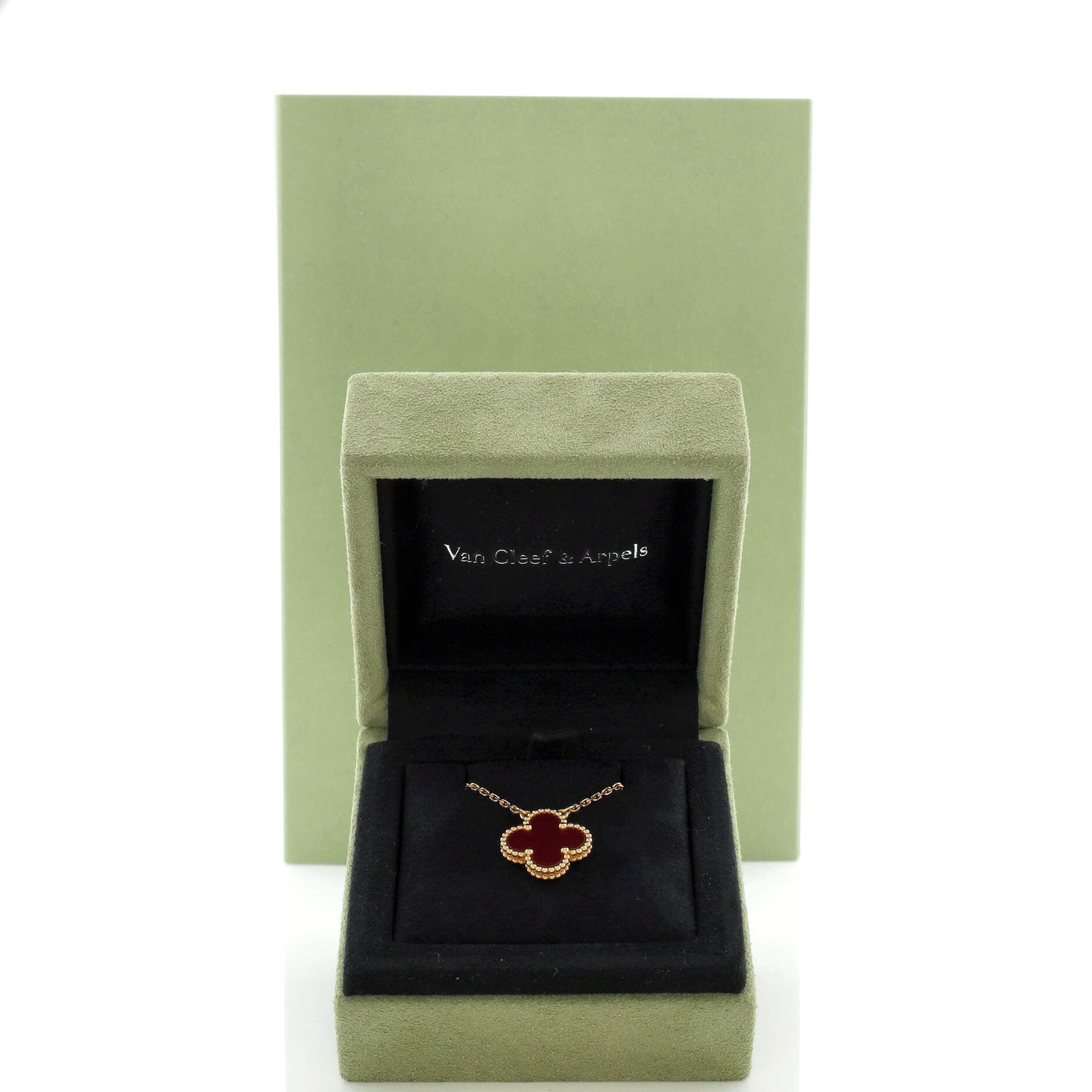 Vintage Alhambra Pendant Necklace 18K Yellow Gold and Carnelian