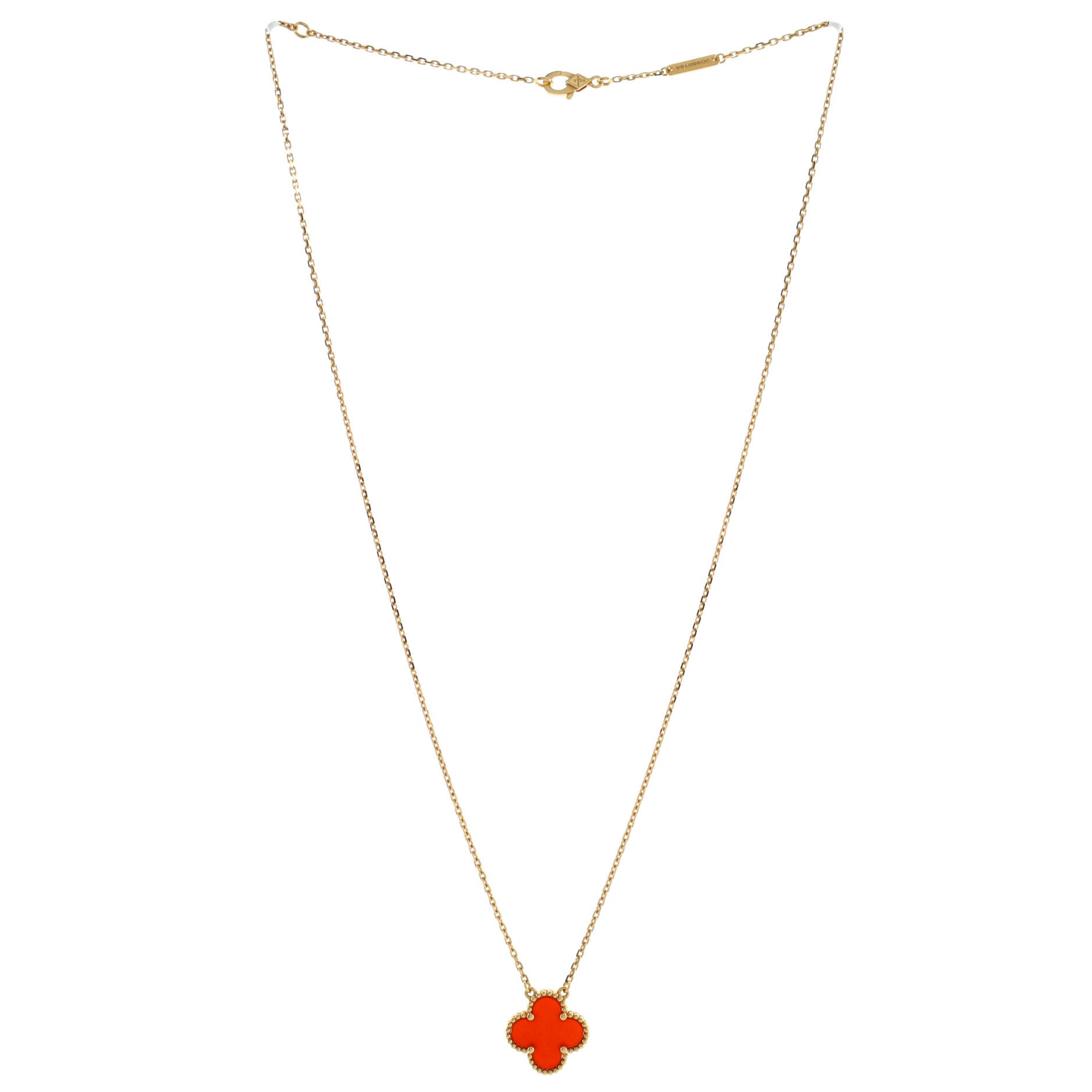 Vintage Alhambra Pendant Necklace 18K Yellow Gold and Carnelian