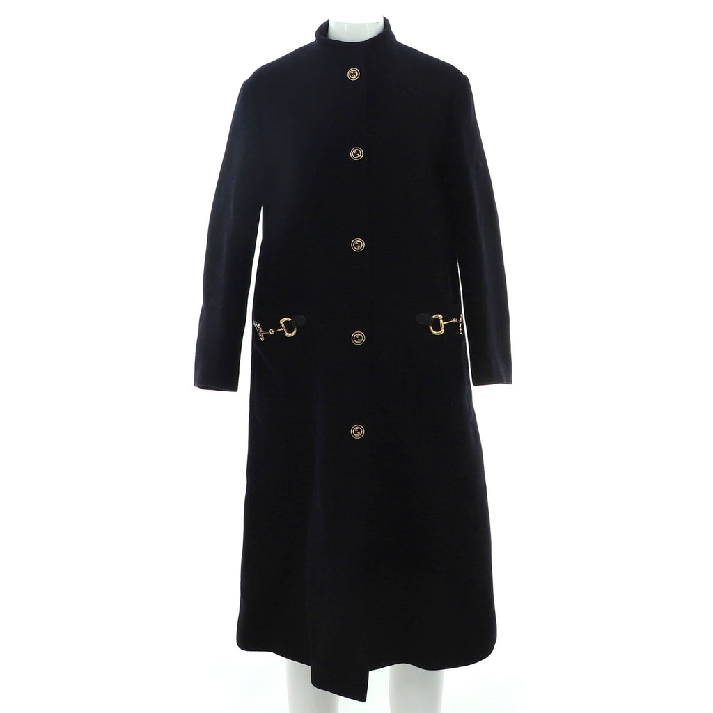 Women's Horsebit Stand Collar Peacoat Wool Blend