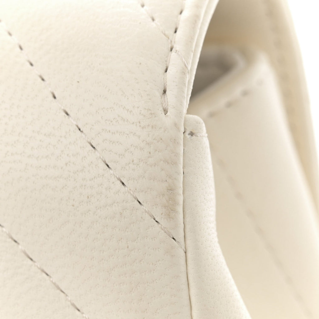 Lambskin Chevron Quilted Mini Rectangular Flap White