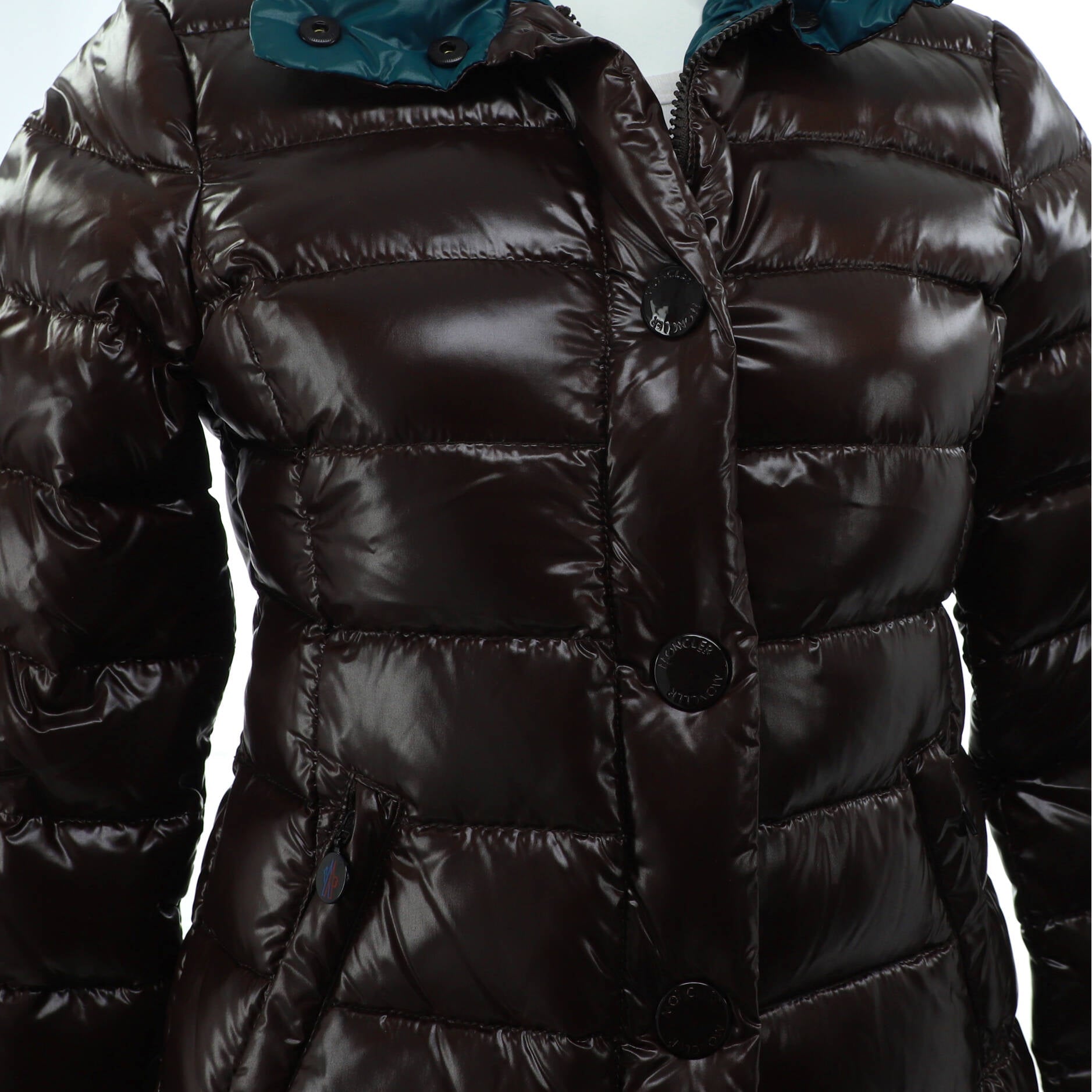 Women's Front Pocket Button Up Puffer Jacket Quilted Polyamide and Down