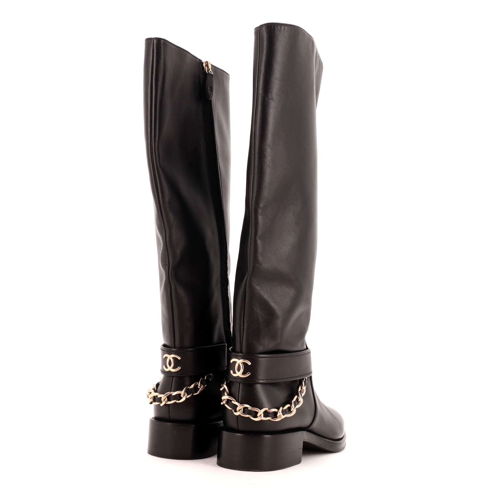 Women's CC Chain Knee High Riding Boots Leather