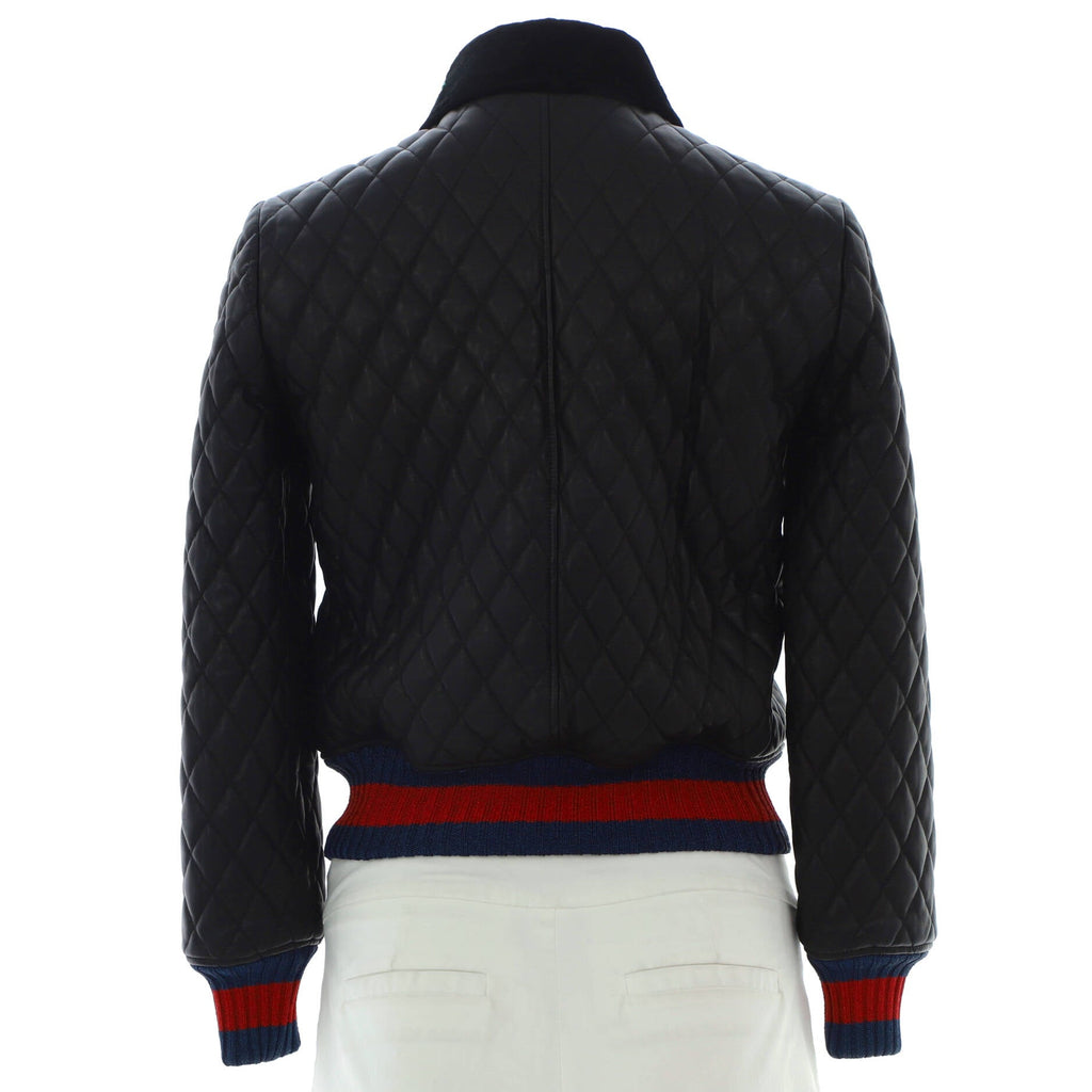 Women's Floral Collar Bomber Jacket Quilted Leather
