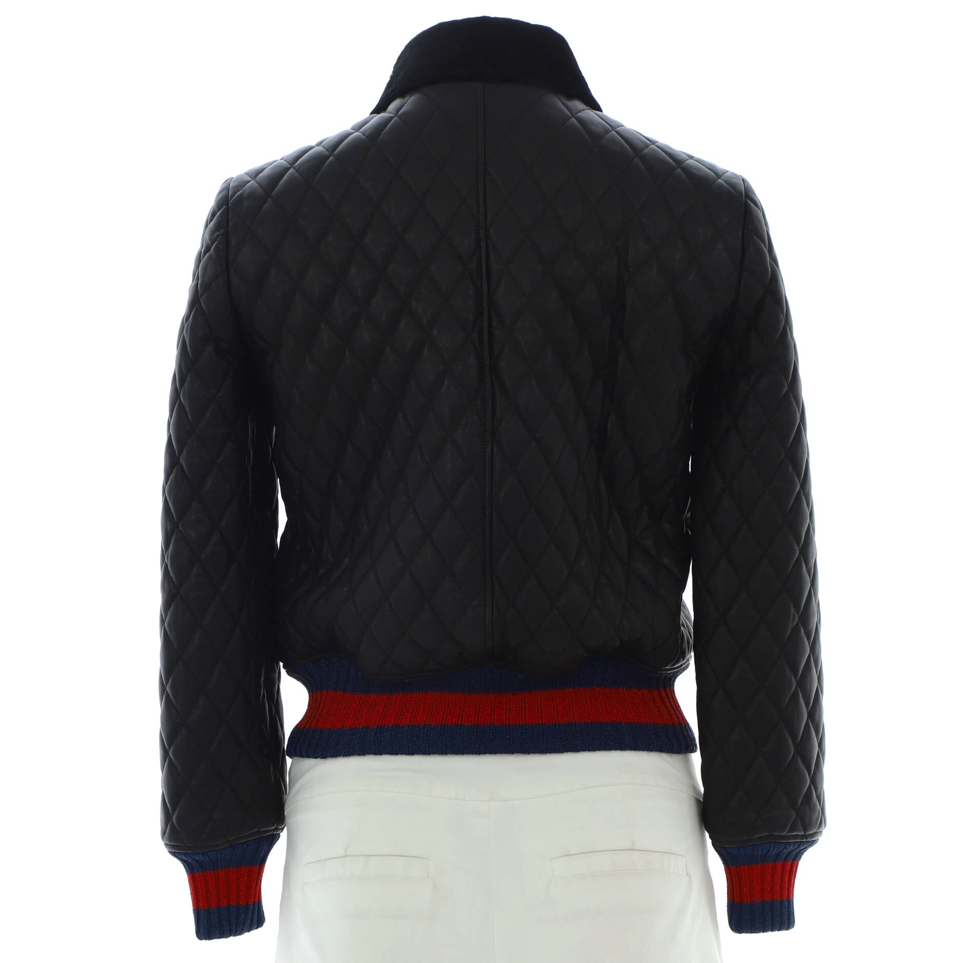 Women's Floral Collar Bomber Jacket Quilted Leather