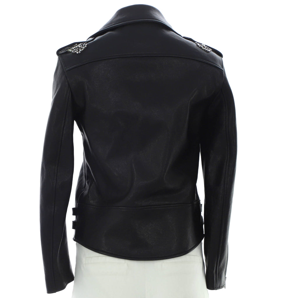 Women's Biker Jacket Leather with Crystal Embellished Details