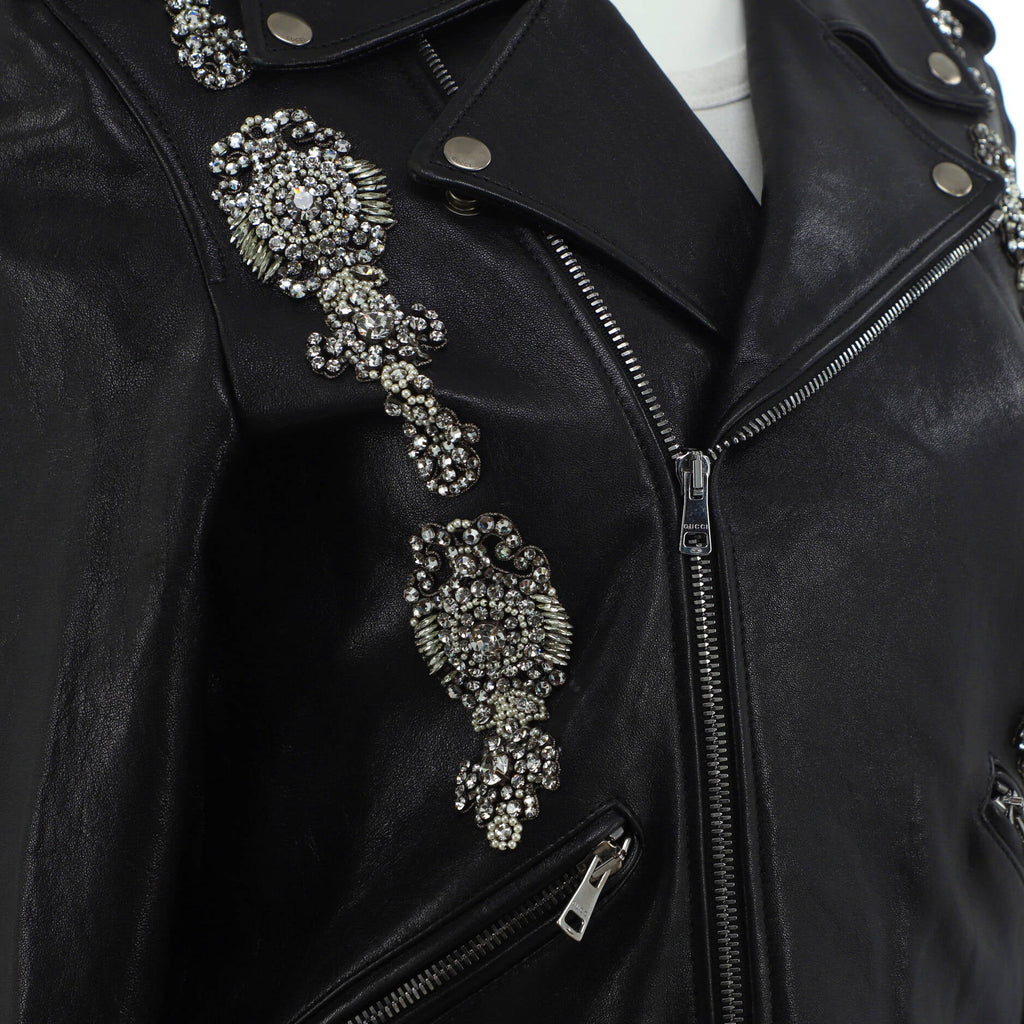 Women's Biker Jacket Leather with Crystal Embellished Details