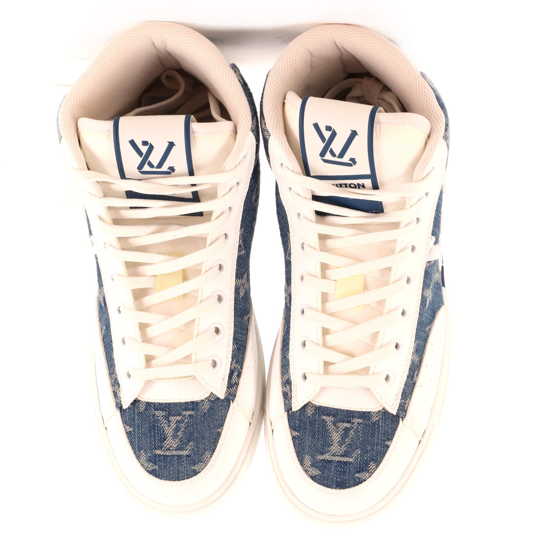 Charlie Highe Cut Denim Sneakers Monogram Denim and Leather