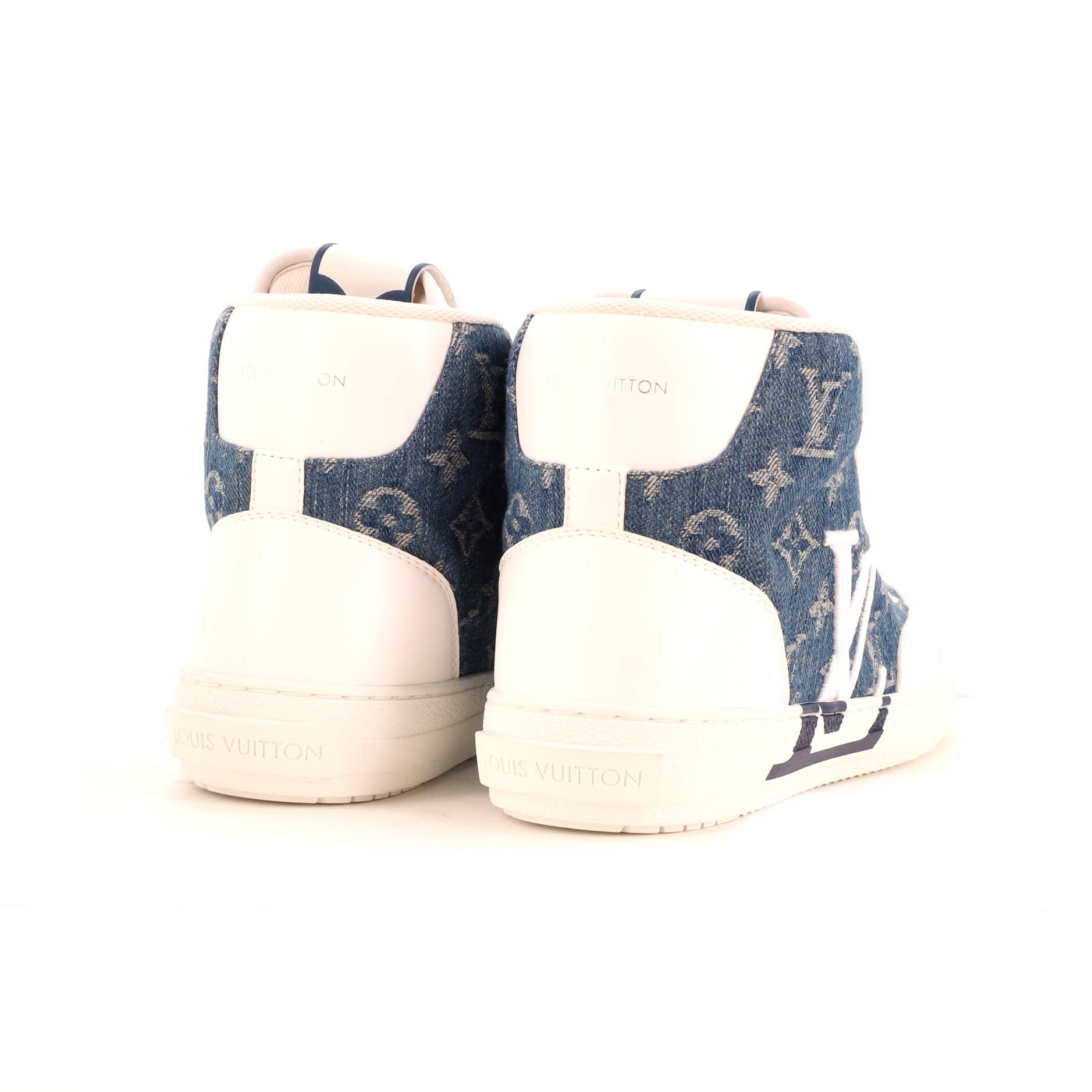 Charlie Highe Cut Denim Sneakers Monogram Denim and Leather