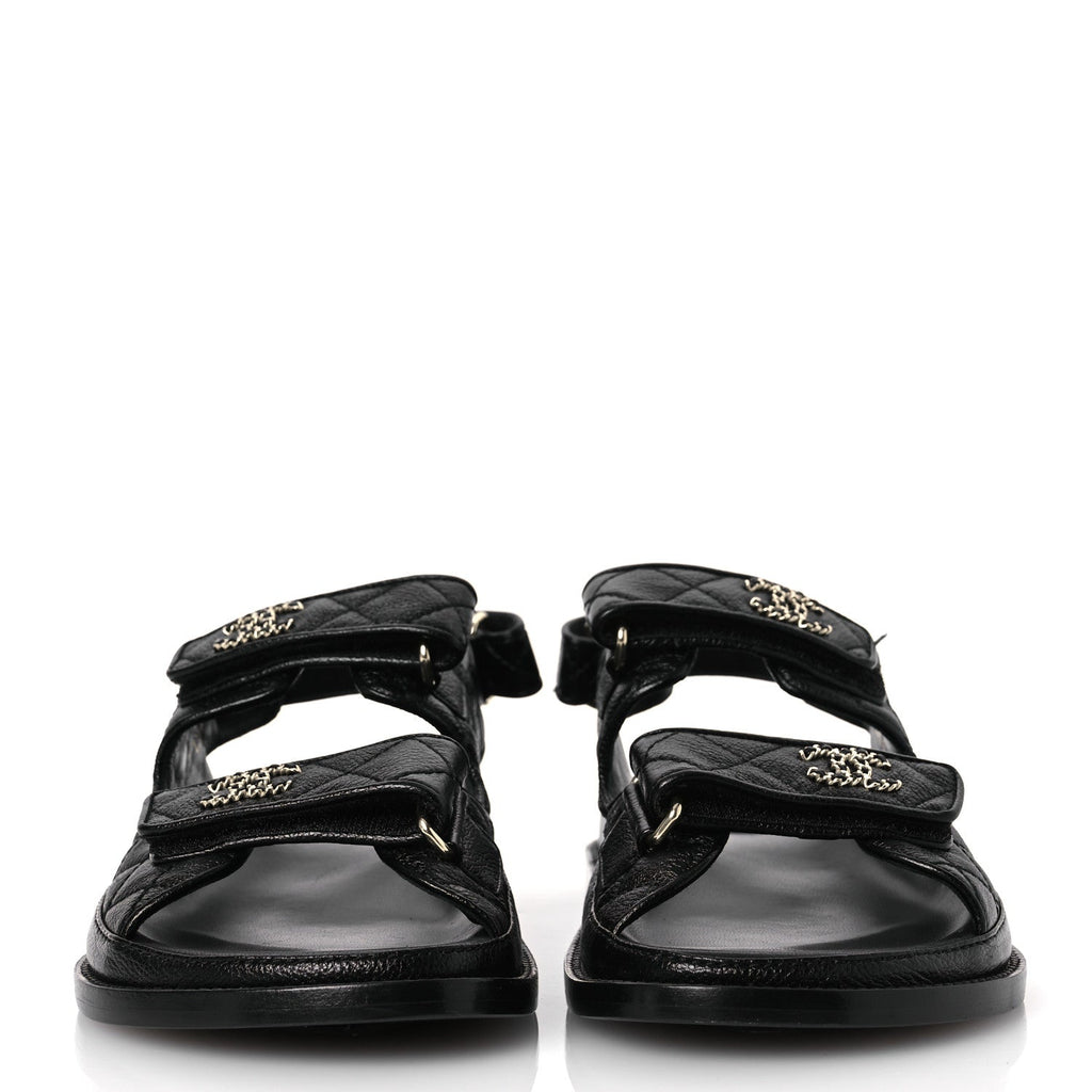 Grained Calfskin Velcro Dad Sandals 37.5 Black