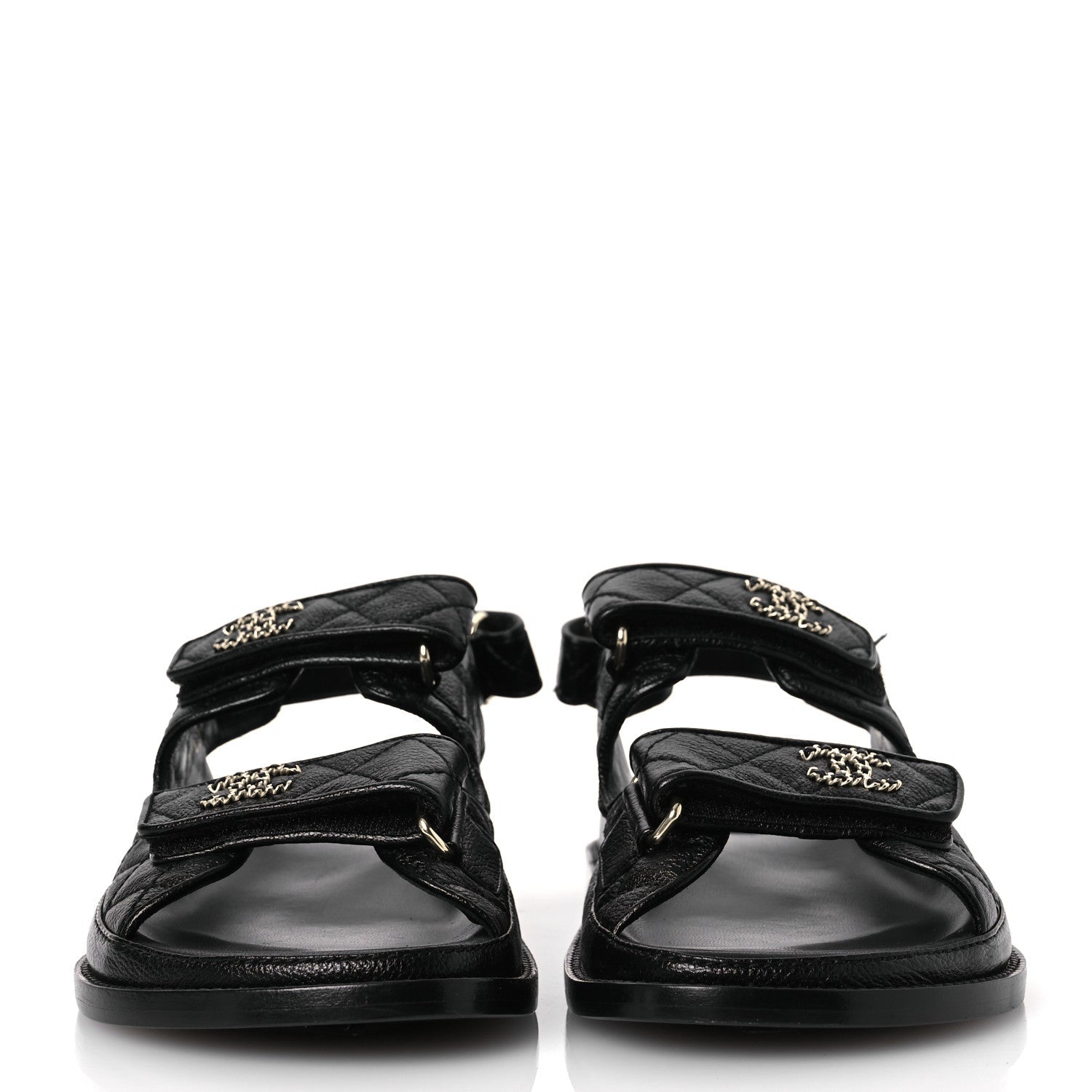 Grained Calfskin Velcro Dad Sandals 37.5 Black