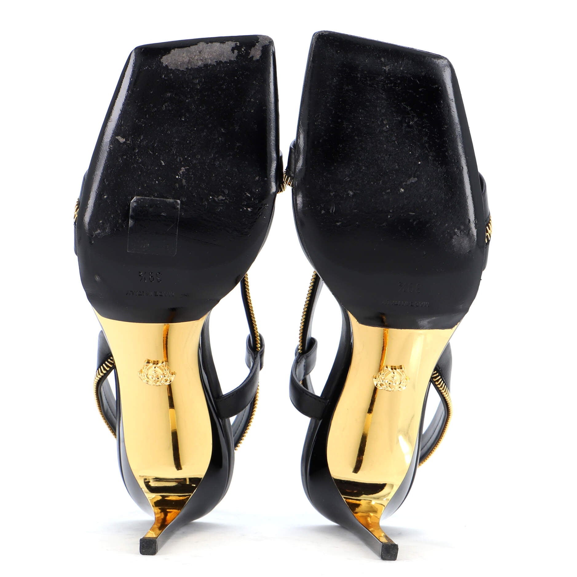 Women's Safety Pin Zipper Slingback Sandals Leather
