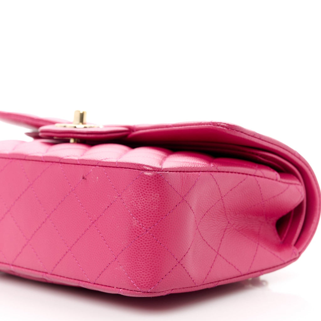 Caviar Quilted Small Double Flap Fuchsia