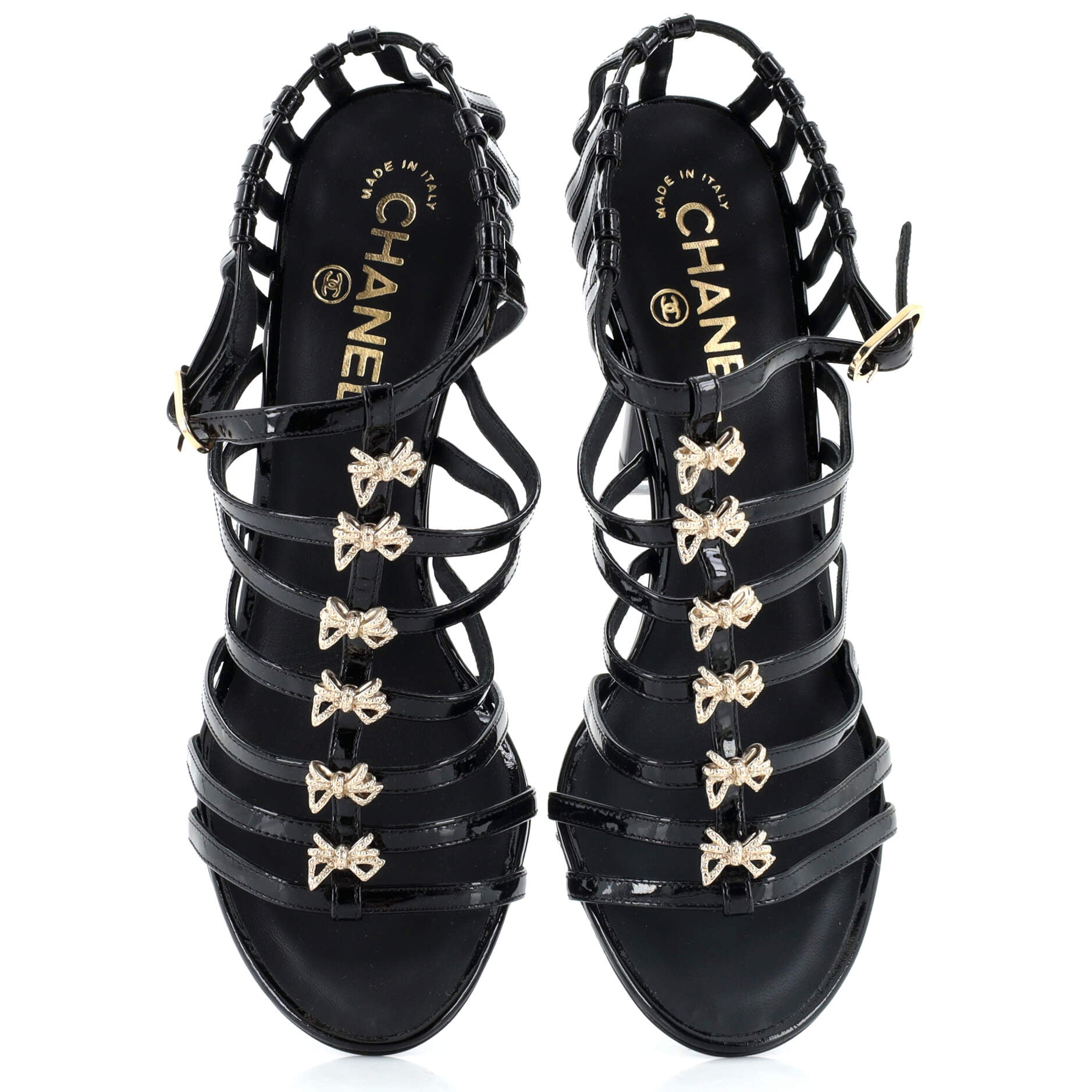 Women's Strappy Bow Heeled Sandals Patent with Crystals
