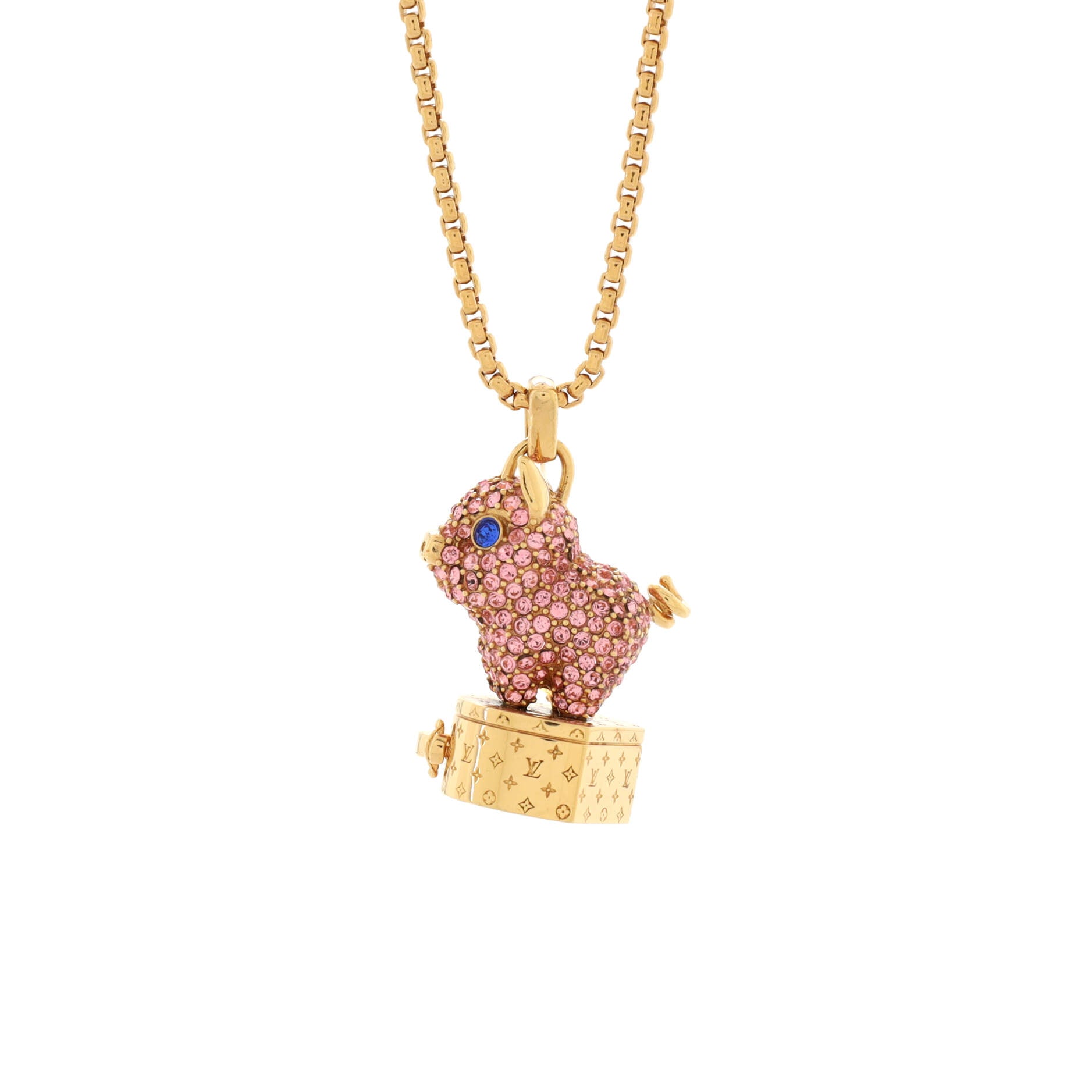 Vuittonite Pig Necklace Metal with Crystals
