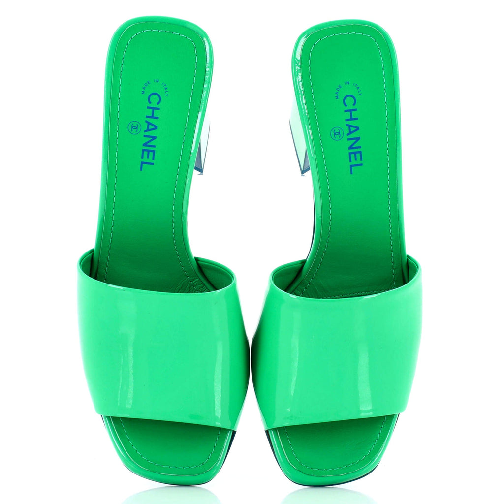 Women's CC Block Heeled Mule Sandals Patent