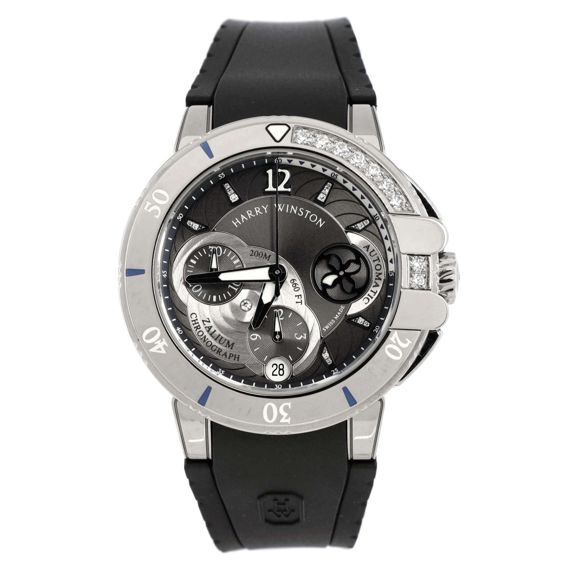 Ocean Sport Chronograph Automatic Watch Zalium and Rubber with Diamond Bezel and Markers 38